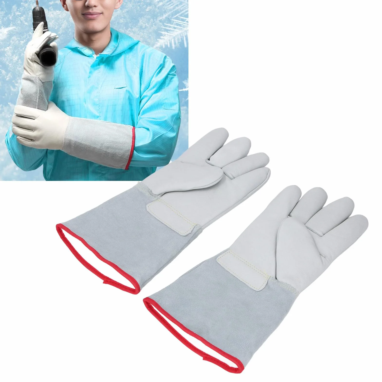 Tnfeeon 1 Paire de Cryogéniques en Cuir épais de 12,2" à Mi-bras, de Protection Antigel, Protection contre le Froid Extrême pour L'azote Liquide, la Glace Sèche, le Stockage au Froid