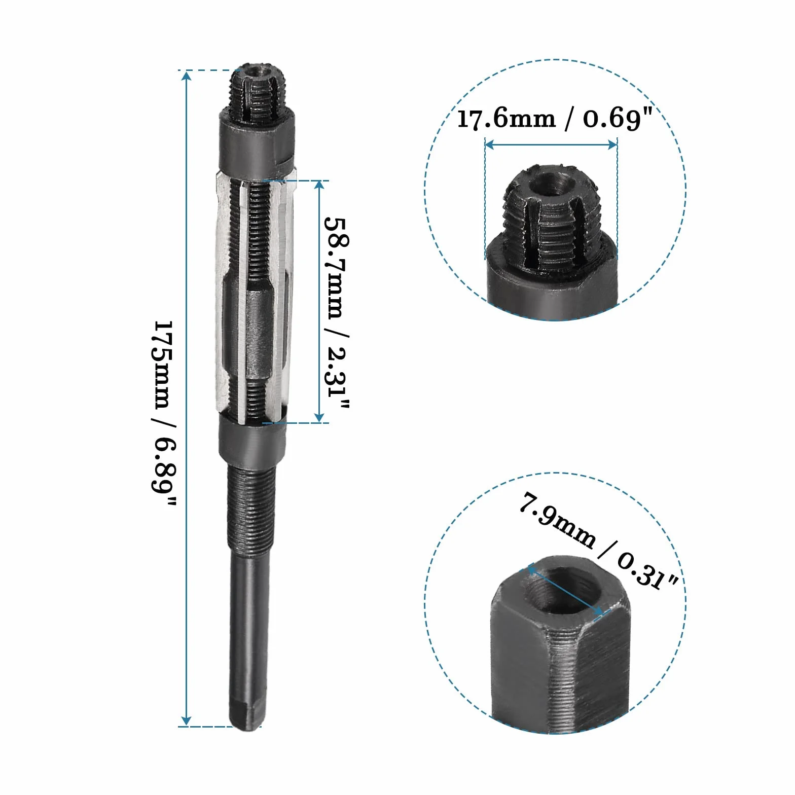 QUARKZMAN 17-19mm Réglable Main Actionné Alésoir x 1 Pièce Haute Vitesse Acier 6 Droite Flûte pour Alésage Métal Pièces, [H8]