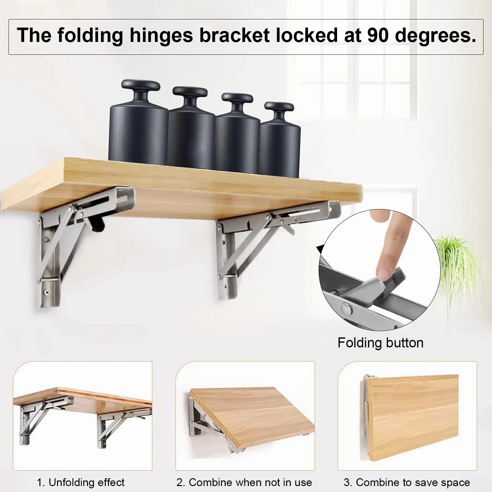 Équerres Murales Pliantes 300mm– Lot de 4 Support Étagère Inox Charge Lourde – Consoles Rabattables pour Table, Cuisine, Atelier & Garage