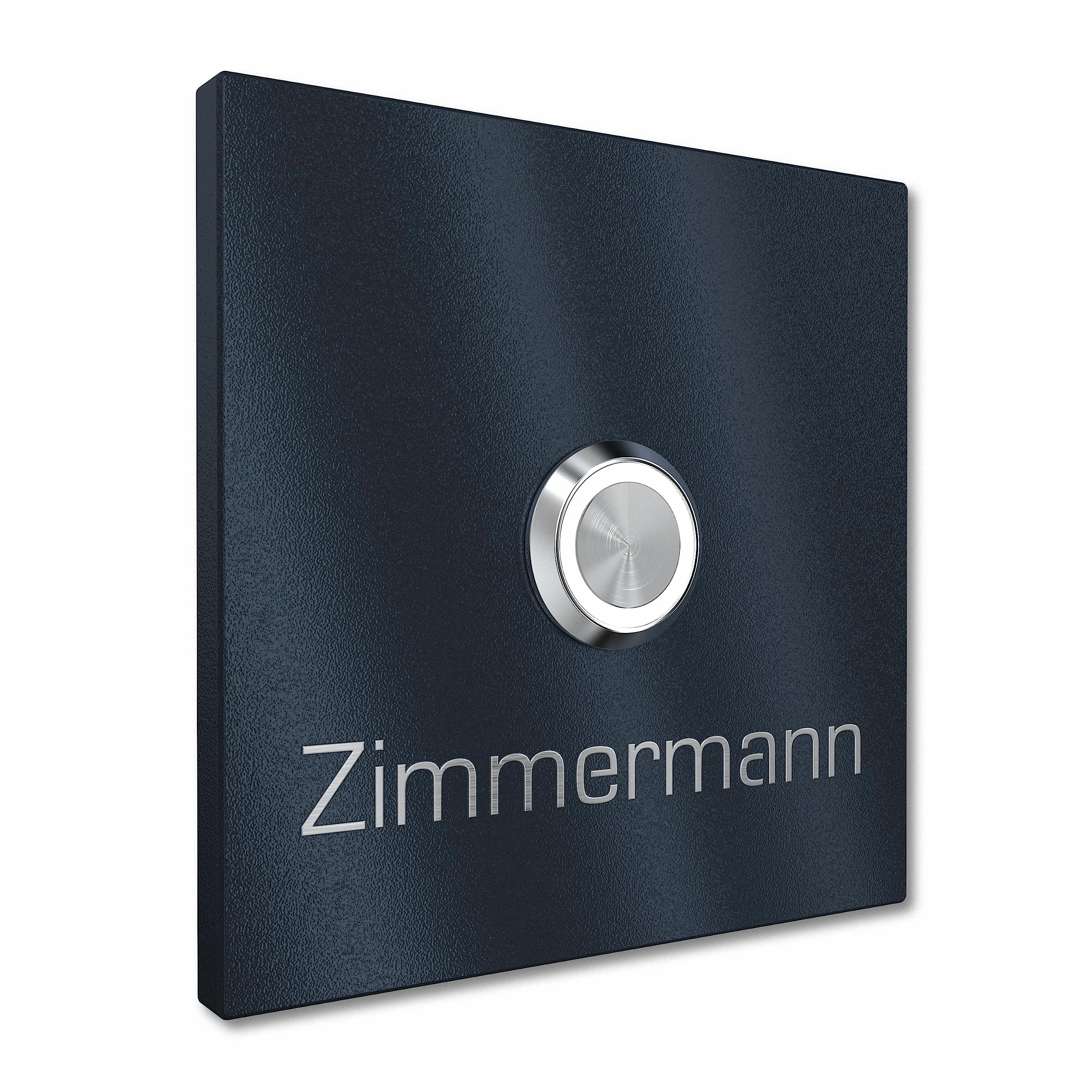 Plaque de Sonnette Carrée Personnalisée Graviers Design en Acier Inoxydable Anthracite RAL 7016 – Gravure Laser Nom – Bouton LED au Choix – 60x60 à 110x110mm – Made in Germany