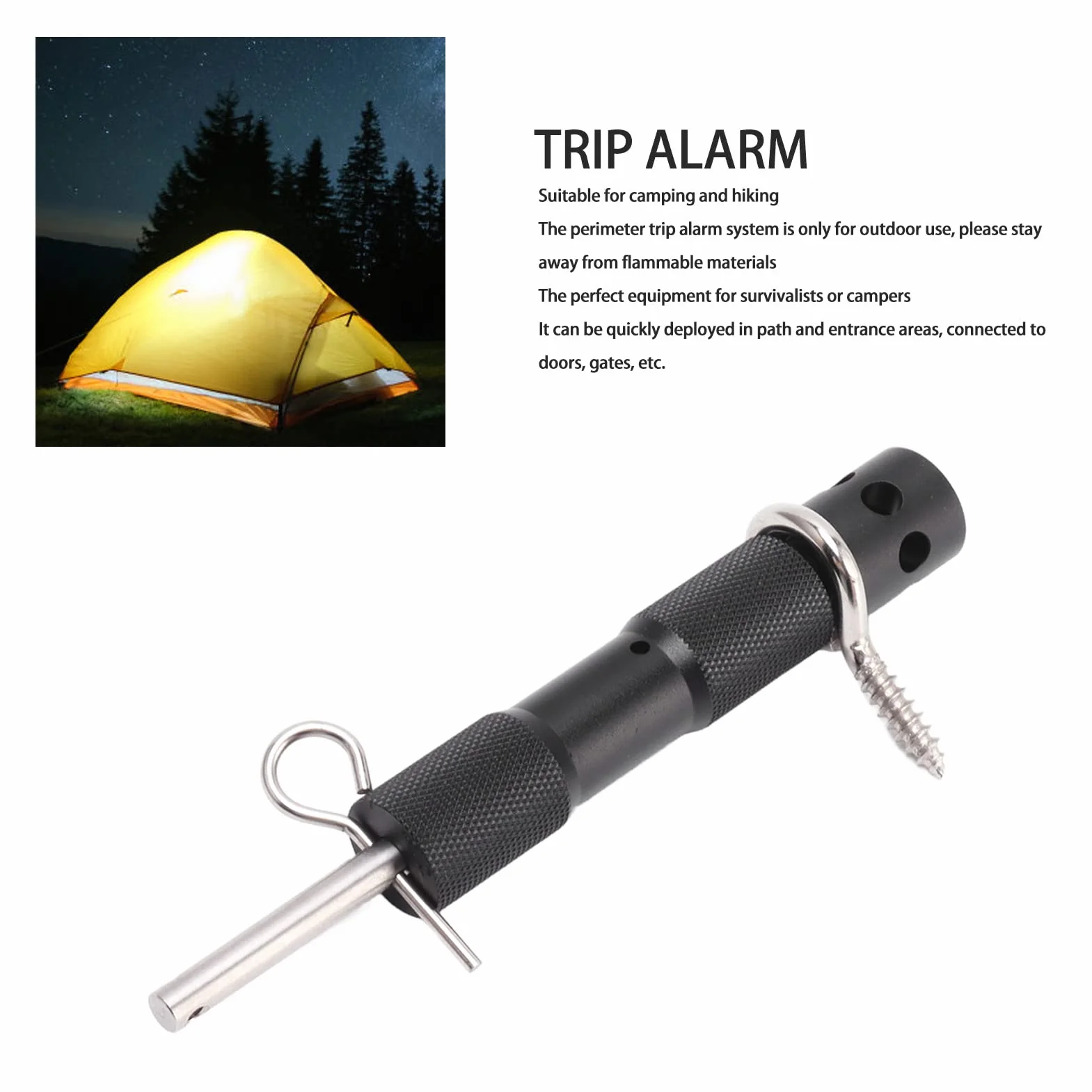 Kit D'alarme de Déclenchement Périmétrique, Dispositif D'alarme de Fil de Déclenchement de Camping en Alliage D'aluminium, Système de sécurité D'alerte Précoce pour la sécurité