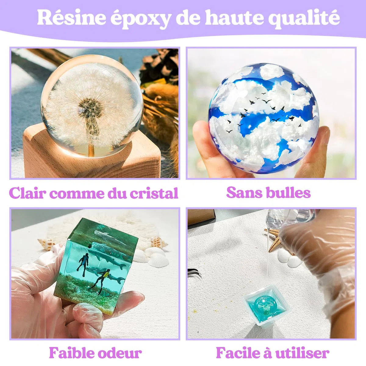 LET'S RESIN Epoxy Resin Kit Complet, 500ml Kit Resine Epoxy Complet Débutant avec Moule Resine Epoxy