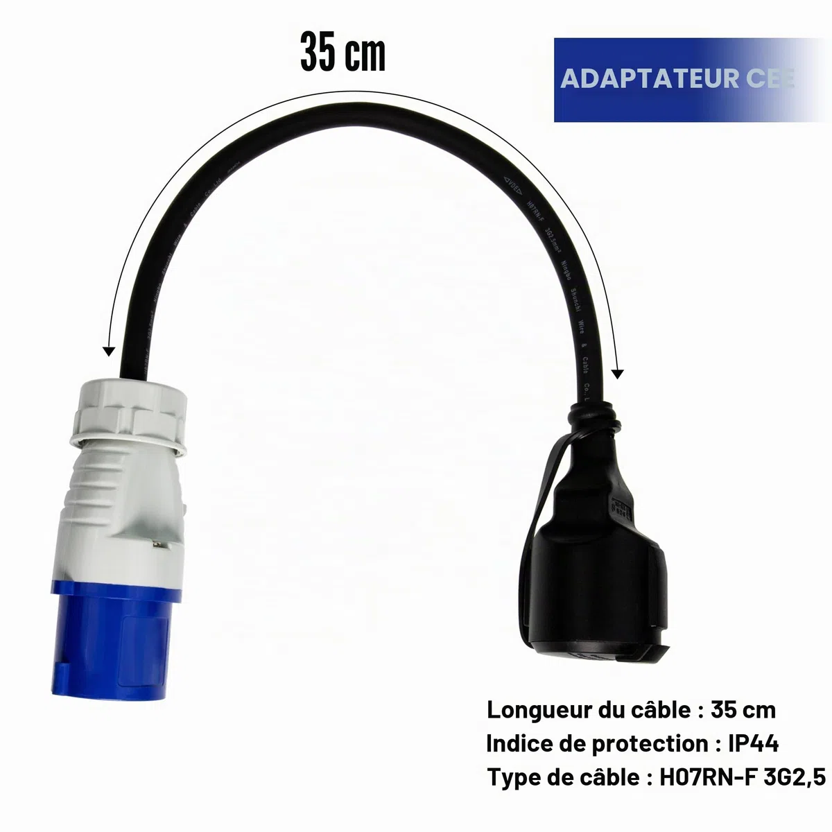 2X Adaptateur CEE - Connecteur CEE vers prise de type F - Prise de type F vers connecteur CEE - 230V 16A pour camping et camping-car