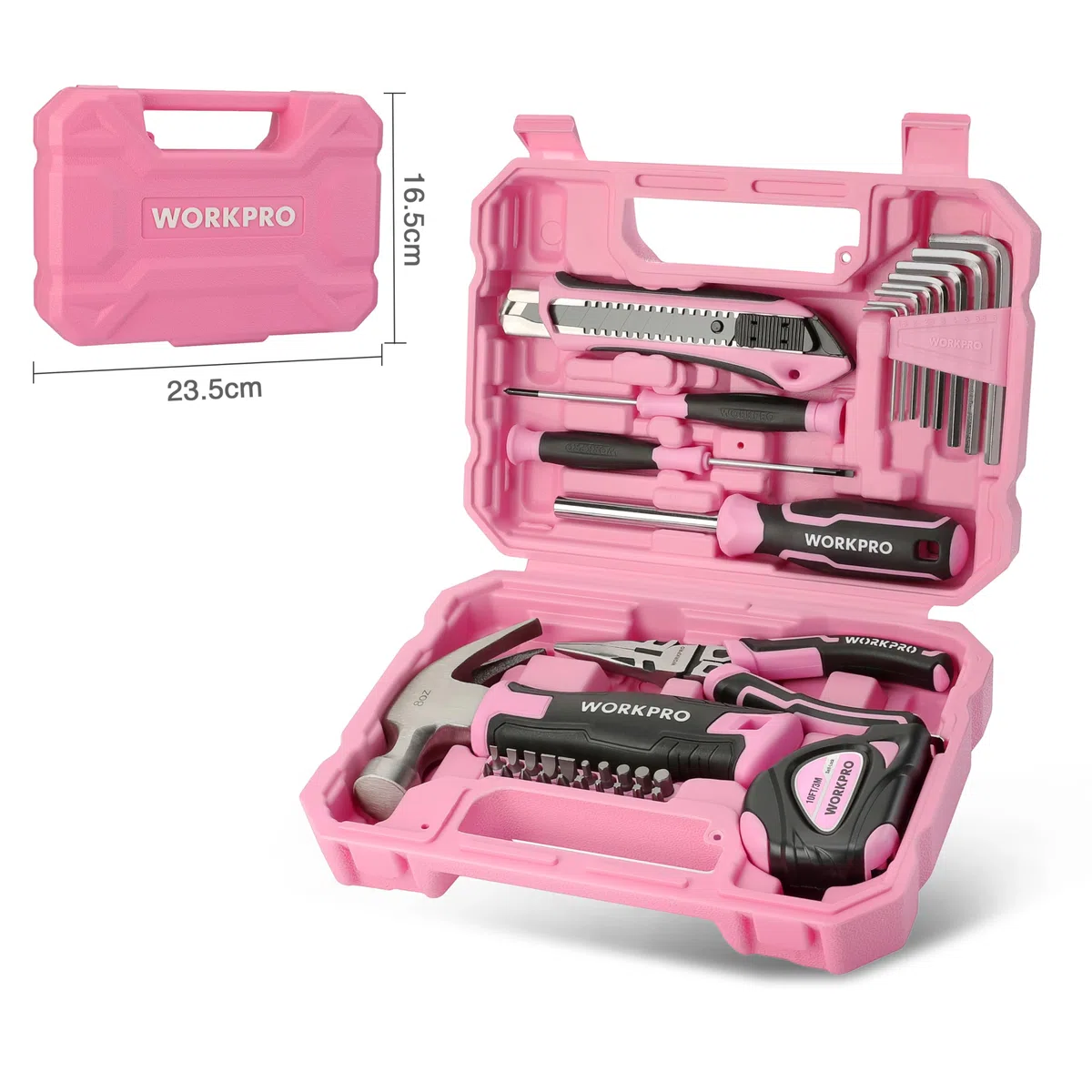 WORKPRO Caisse à Outils Rose 35 Pièces, Trousse à Outils avec Boîte de Rangement, Mallette Outils Rose pour Usage Domestique ou Petits Travaux | Trousse à Outils avec Boîte de Rangement, Mallette Outils Rose pour Usage Domestique ou Petits Travaux