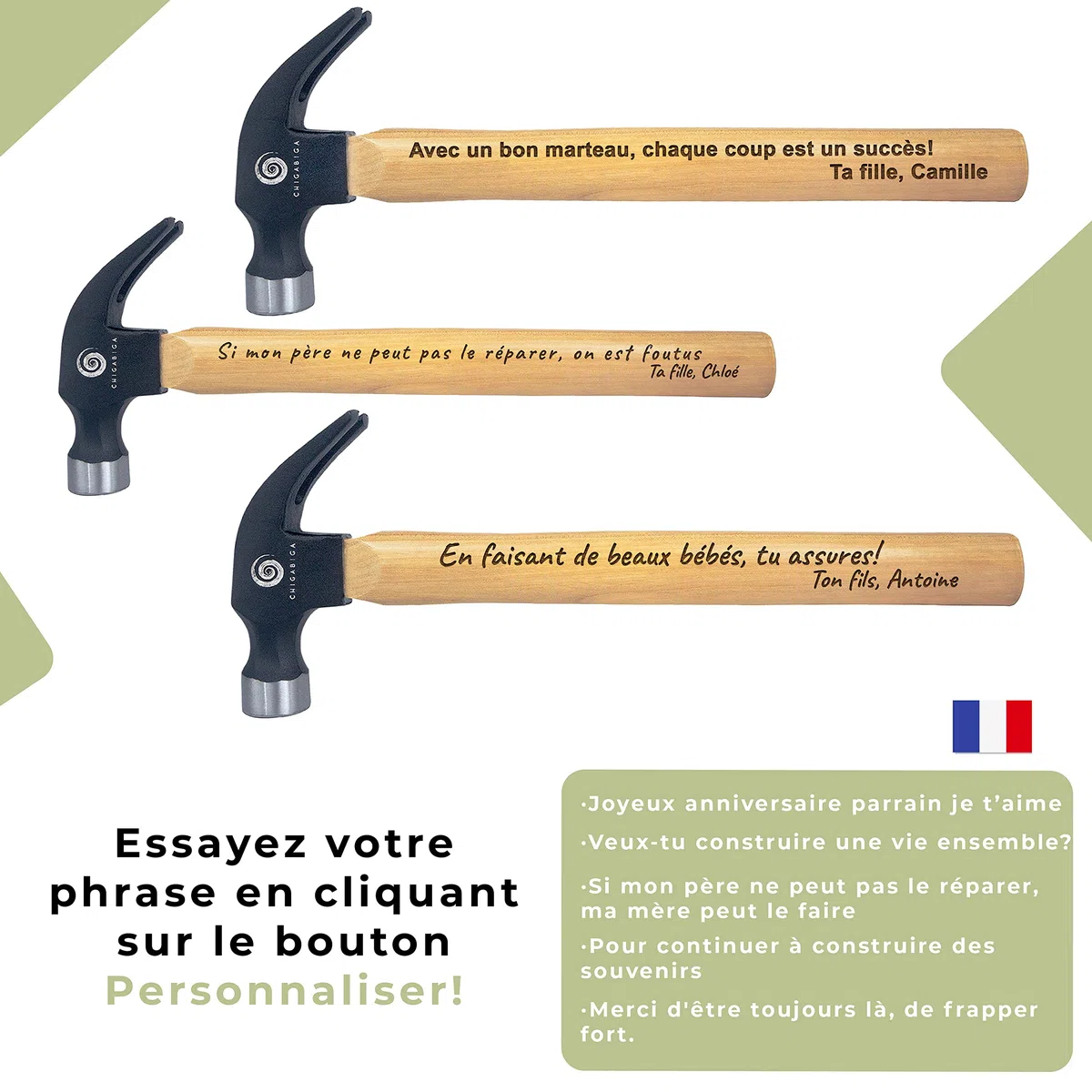 Marteau gravé PERSONNALISÉ,cadeau original pour homme,fête des pères,Noël, grand-père, petit copain,anniversaires, idée de cadeau pour la Saint-Valentin ou toute personne qui aime le bricolage.