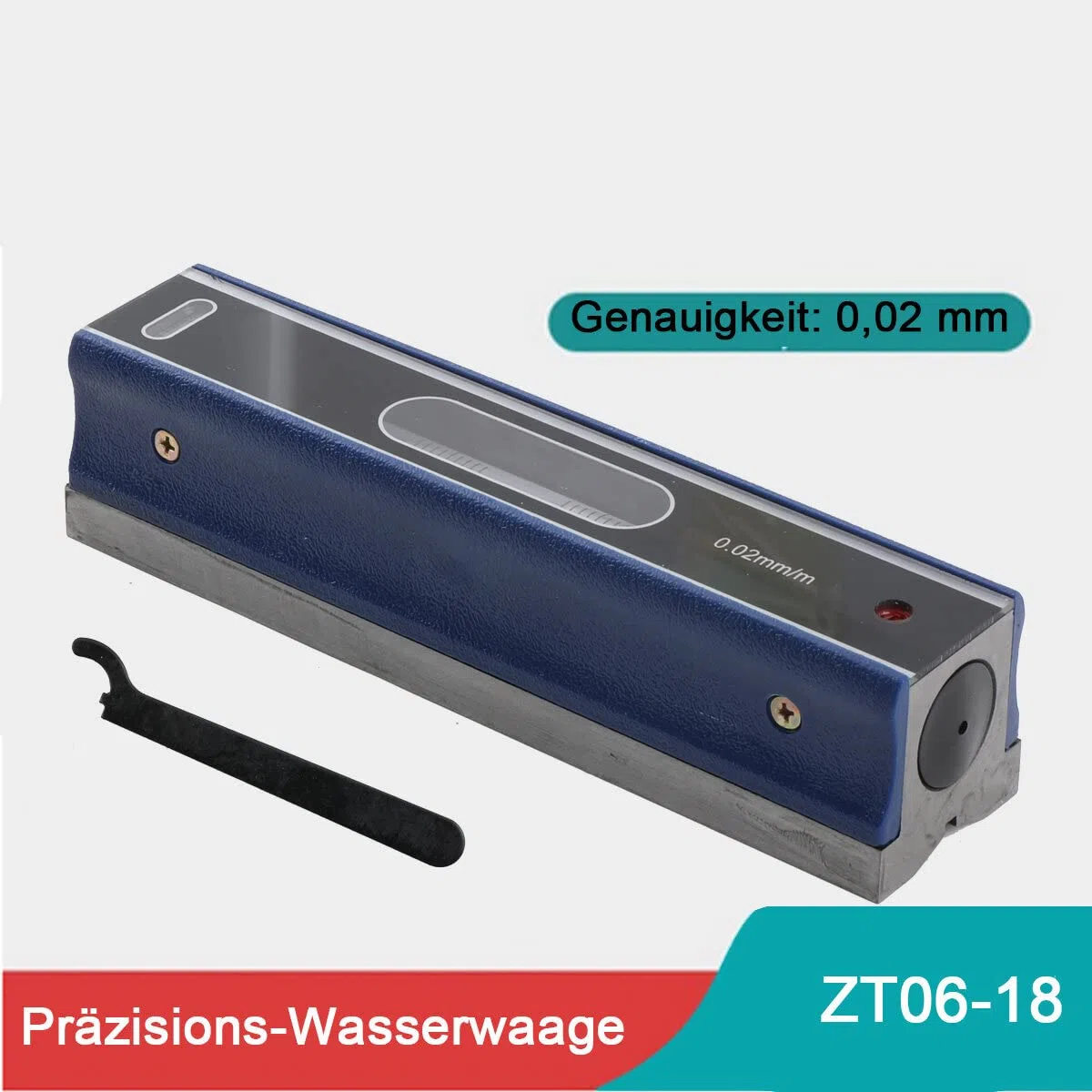 Niveau à bulle pour machine - 200 mm - Niveau à bulle de précision - 0,02 mm - Outil de mesure de niveau de qualité industrielle - Outil de mesure avec boîte
