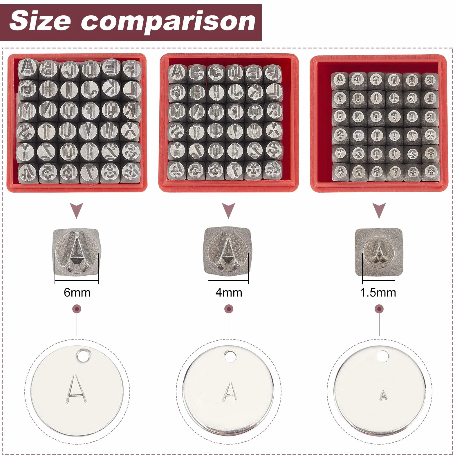 PH PandaHall 36PCS 6mm Lettre à Frapper, Jeu de Timbres en métal, Lettre Alphabet A-Z et Numero 0-8 et &, Outil de Presse pour Perforation de poinçons pour Timbres, Le fer, Noir, 63x8mm