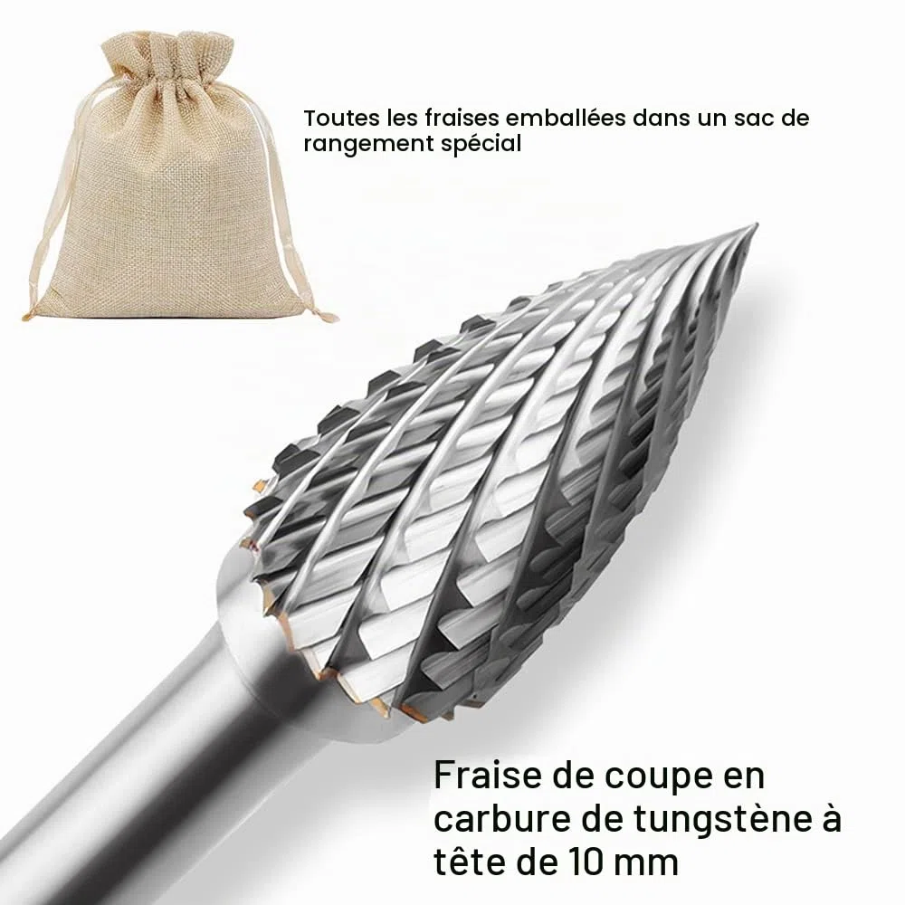 ASNOMY Kit de 5pcs Fraises Rotatives en Carbure de Tungstène Double Coupe Tige 6mm Tête 10mm Outil Perceuse Ponceuse Electrique Pour la sculpture sur métal, le polissage, la gravure