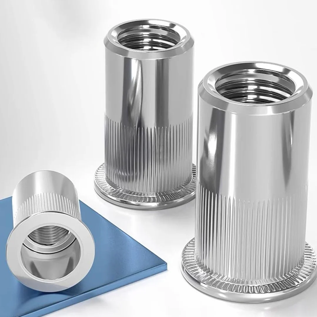 Lot de 50 écrous à rivets aveugles M10 en acier inoxydable, inserts filetés à tête plate, écrous à riveter robustes à tête fraisée pour plaques métalliques et en plastique