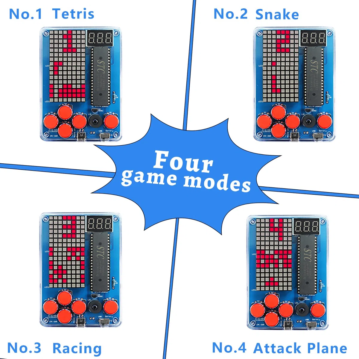 FAELNK Console de Jeu Bricolage Kit Electronique Kit Manuel de Console Jeu Jouets De Soudage Jeu Pièces De Soudage Bricolage Support pour Tetris/Snake/Avion/Racing (Rouge Console de Jeu Bricolage Kit)