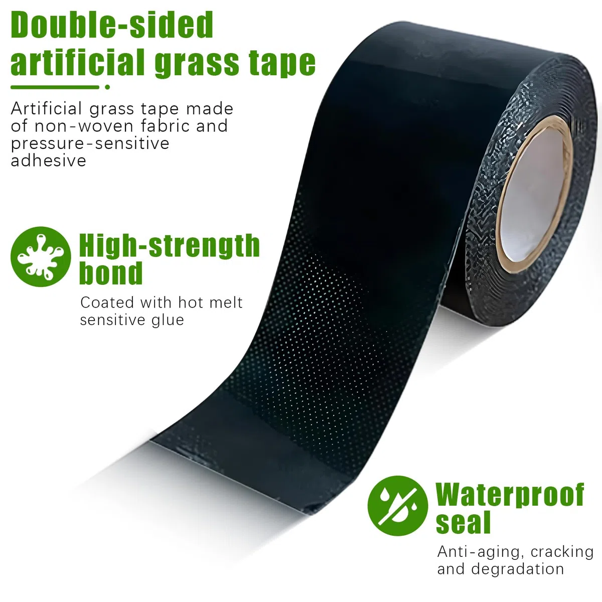 Lot de 2 bandes de gazon artificiel double face 50 mm x 5 m ruban adhésif Vert pour extérieur, jardin, pelouse, moquette