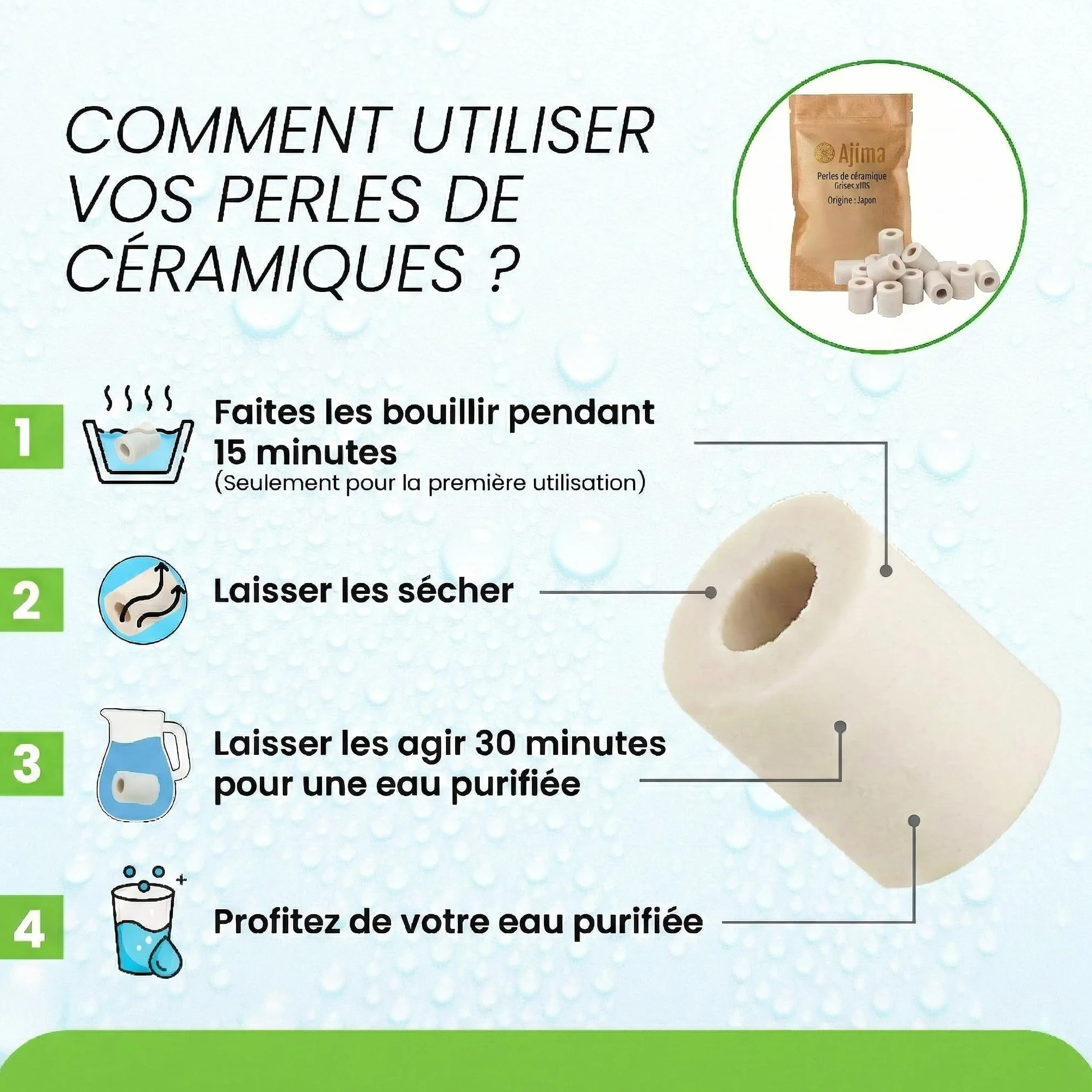 105 Perles de Céramique Grises Fermentées – Filtre à Eau Naturel Anti-Calcaire pour Carafe, Bouilloire, Gourde, Lave-Linge – Purification et Adoucissement de l’Eau