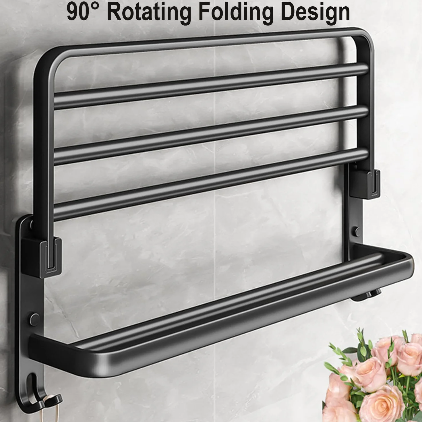 Porte Serviette Salle de Bain, Porte Serviette Murale, Porte Serviette sur Pied Accessoire Salle de Bain, Porte Serviette Salle de Bain sans Percage, Seche Serviette Porte-Serviettes Noir