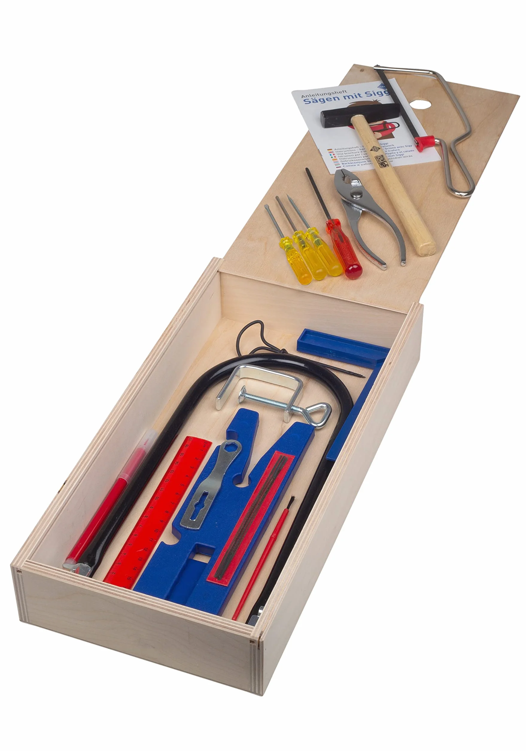 Pebaro 452 Boîte de scies à chantourner de qualité supérieure avec couvercle coulissant, qui est en même temps une plaque de décapage, 23 pièces, kit de bricolage, scie à chantourner fabriquée en