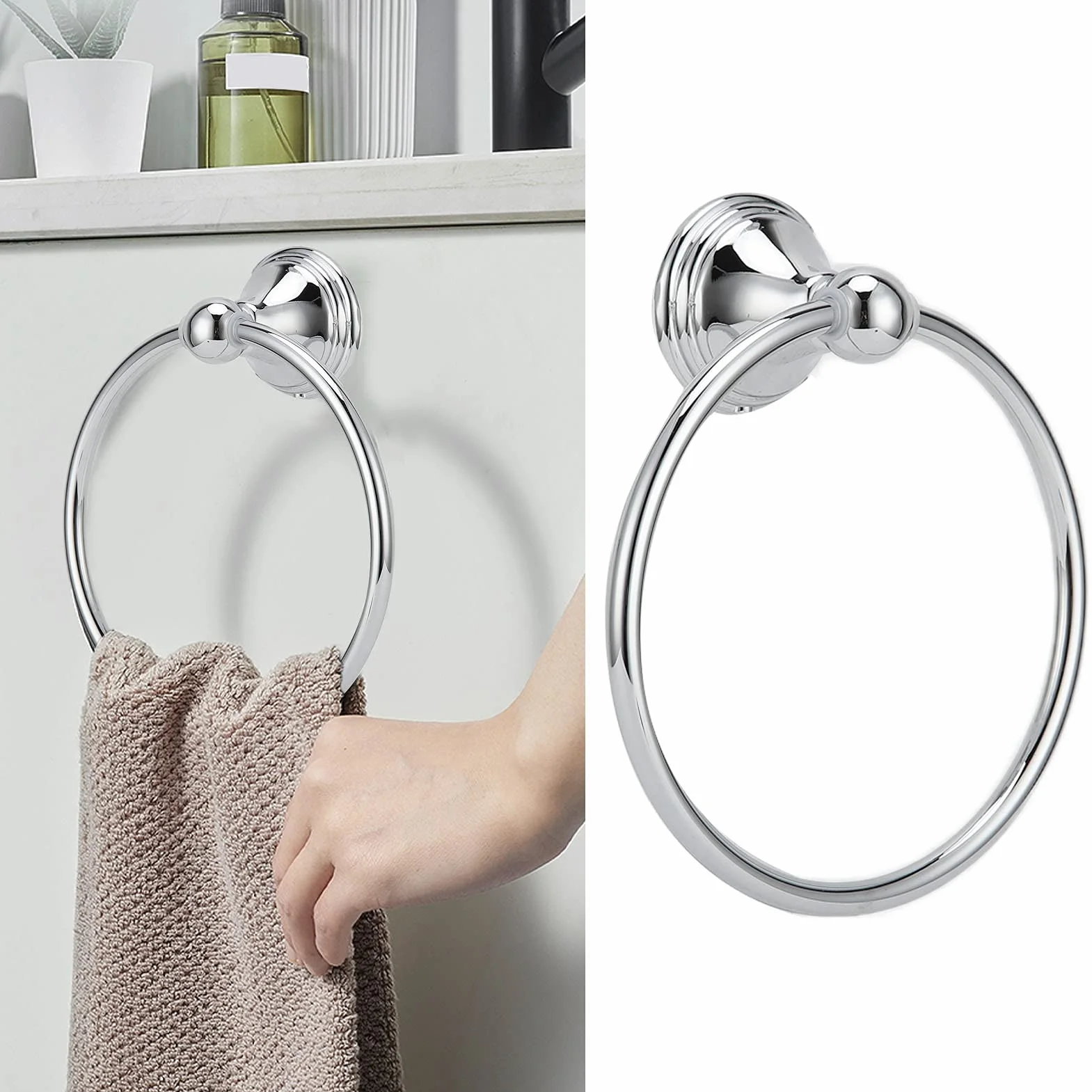 Anneau Porte-Serviettes en Acier Inoxydable, Support Mural de Rétro pour Salle de Bain, Cuisine, Chambre à Coucher (893 Anneau Porte-Serviettes chromé)