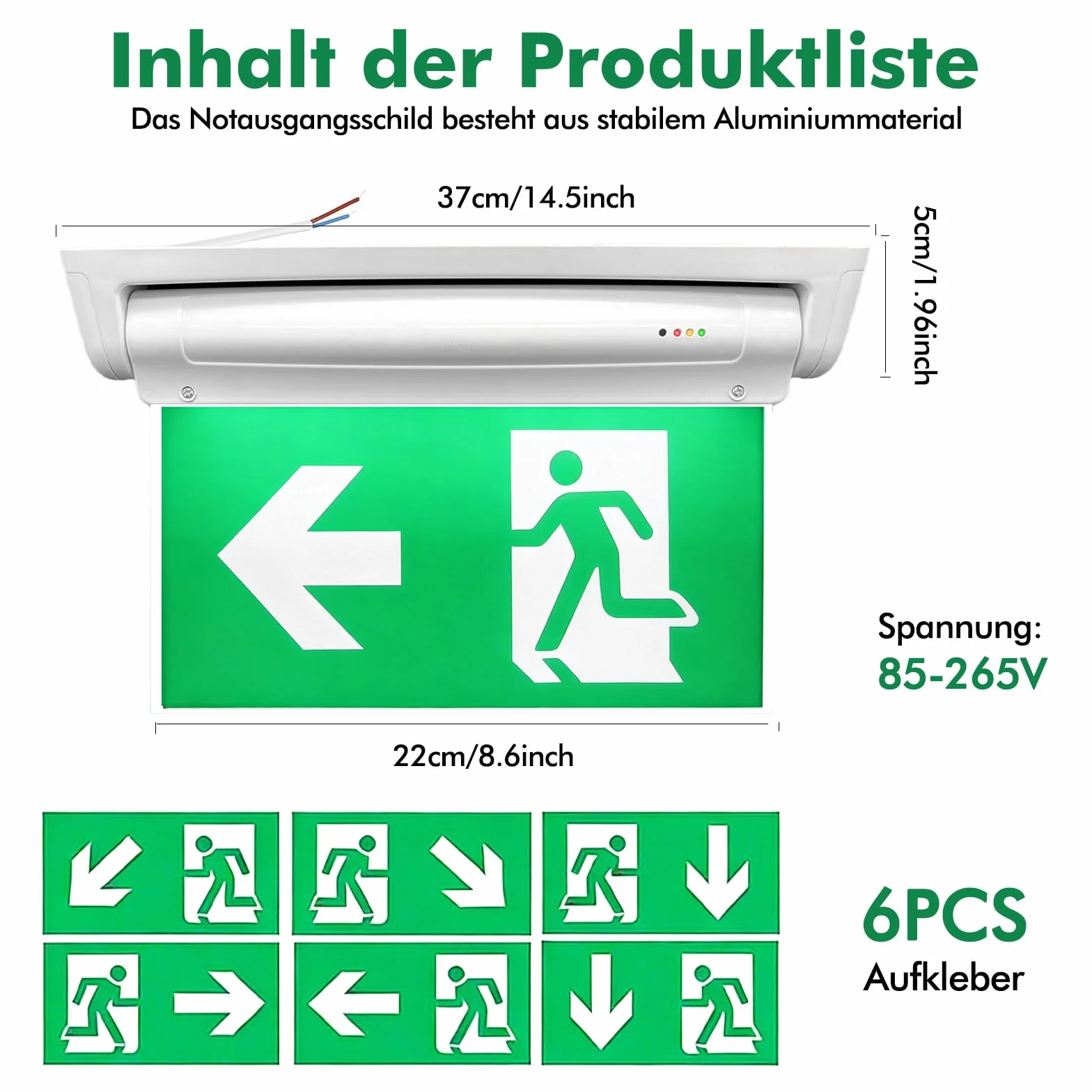 Panneaux de sortie de secours LED photoluminescents, éclairage de sécurité avec batterie 3h, 6 panneaux de sortie, longue durée lumineuse, signalisation issue de secours, chemin de fuite LED droite