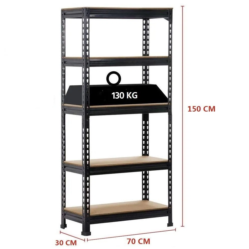 Yaheetech 5 Etagères de Rangement 150 x 70 x 30 cm Étagère Metallique Atelier/Garage/Cuisine Charge Lourde 130 kg par Niveau sans Boulons Noir