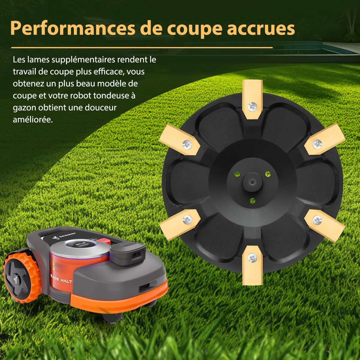 Équipement : plateau à couteaux + 6 lames compatibles avec Segway Navimow H-Serie H500E, H800E, H1500E, H3000E-VF