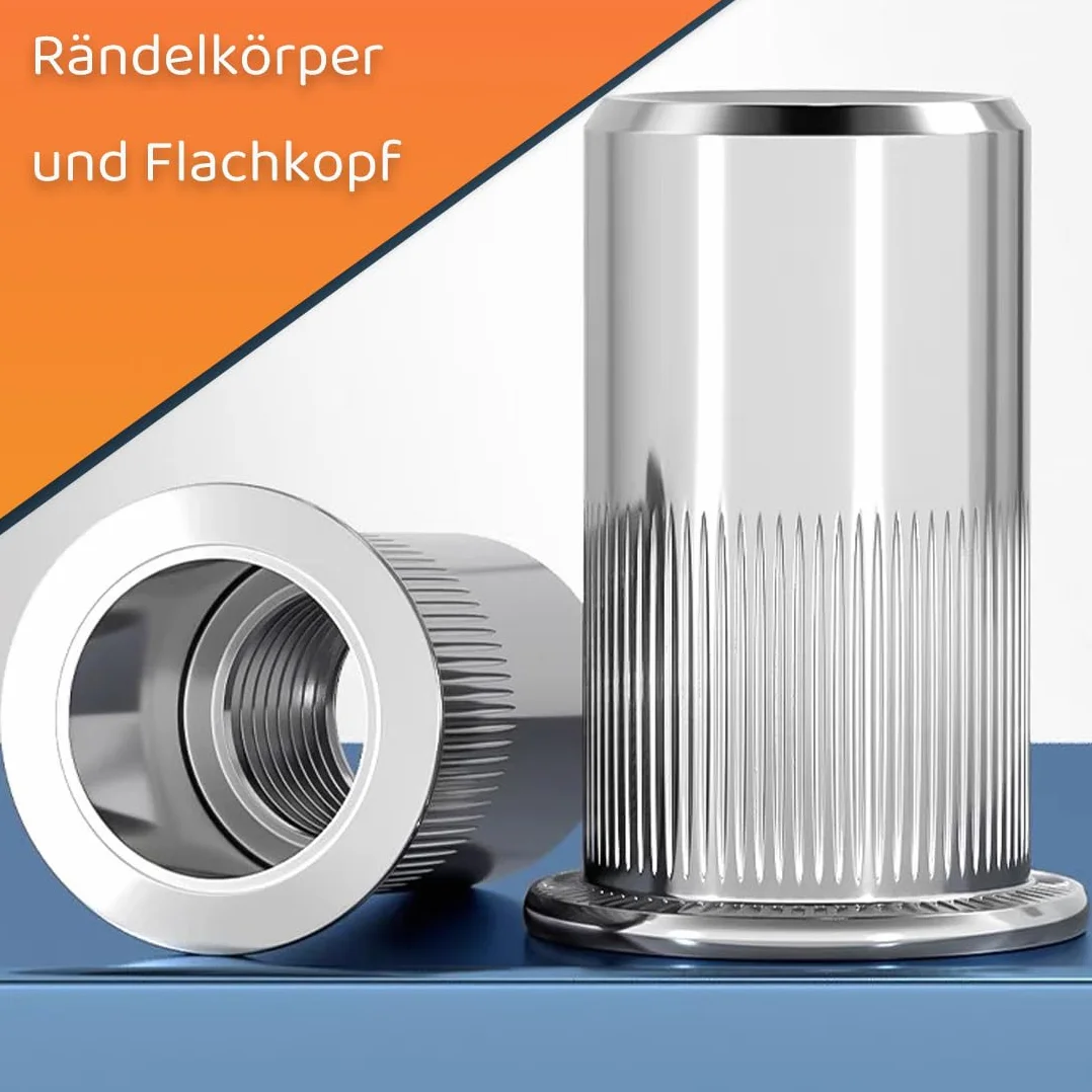 Lot de 50 écrous à rivets aveugles M10 en acier inoxydable, inserts filetés à tête plate, écrous à riveter robustes à tête fraisée pour plaques métalliques et en plastique