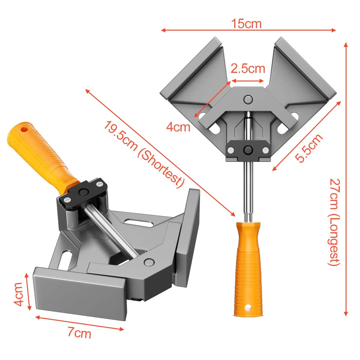 Lectorias 2 Pièces serre joint angle à 90 degrés, menuisier outillage | etau Alliage d'Aluminium, serrage angulaire avec Mâchoire Pivotante Réglable, assemblage bois avec Poignée, pince de soudage