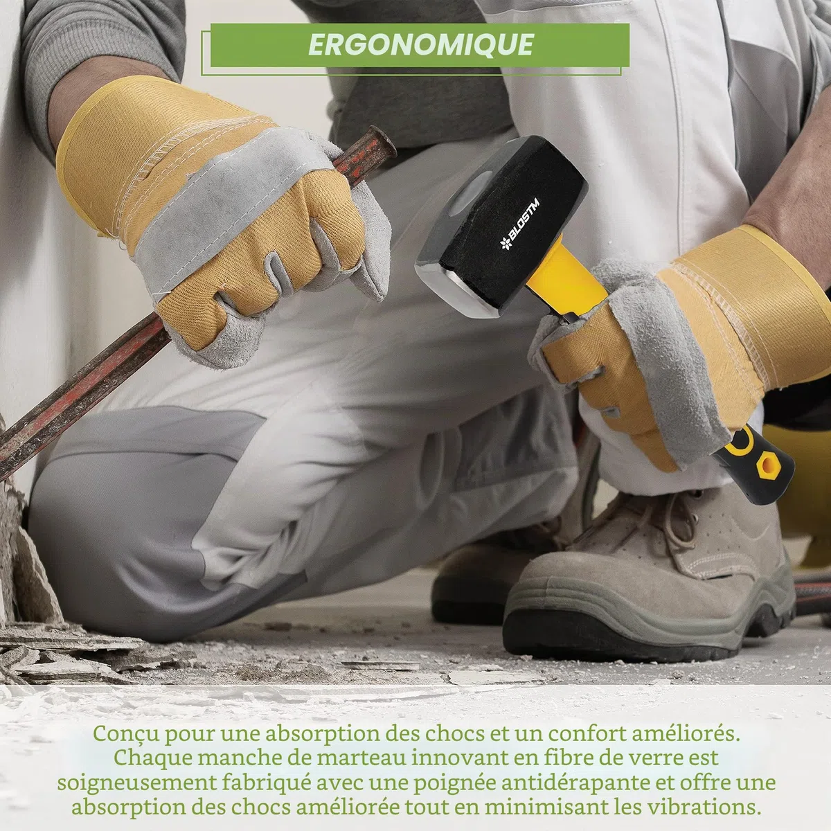 BLOSTM Massette 1.1kg avec Manche en Fibre de Verre - 2.5 lb à Toute Épreuve Maillet avec Poignée Ergonomique Antidérapante - 2.5lb / 1100g