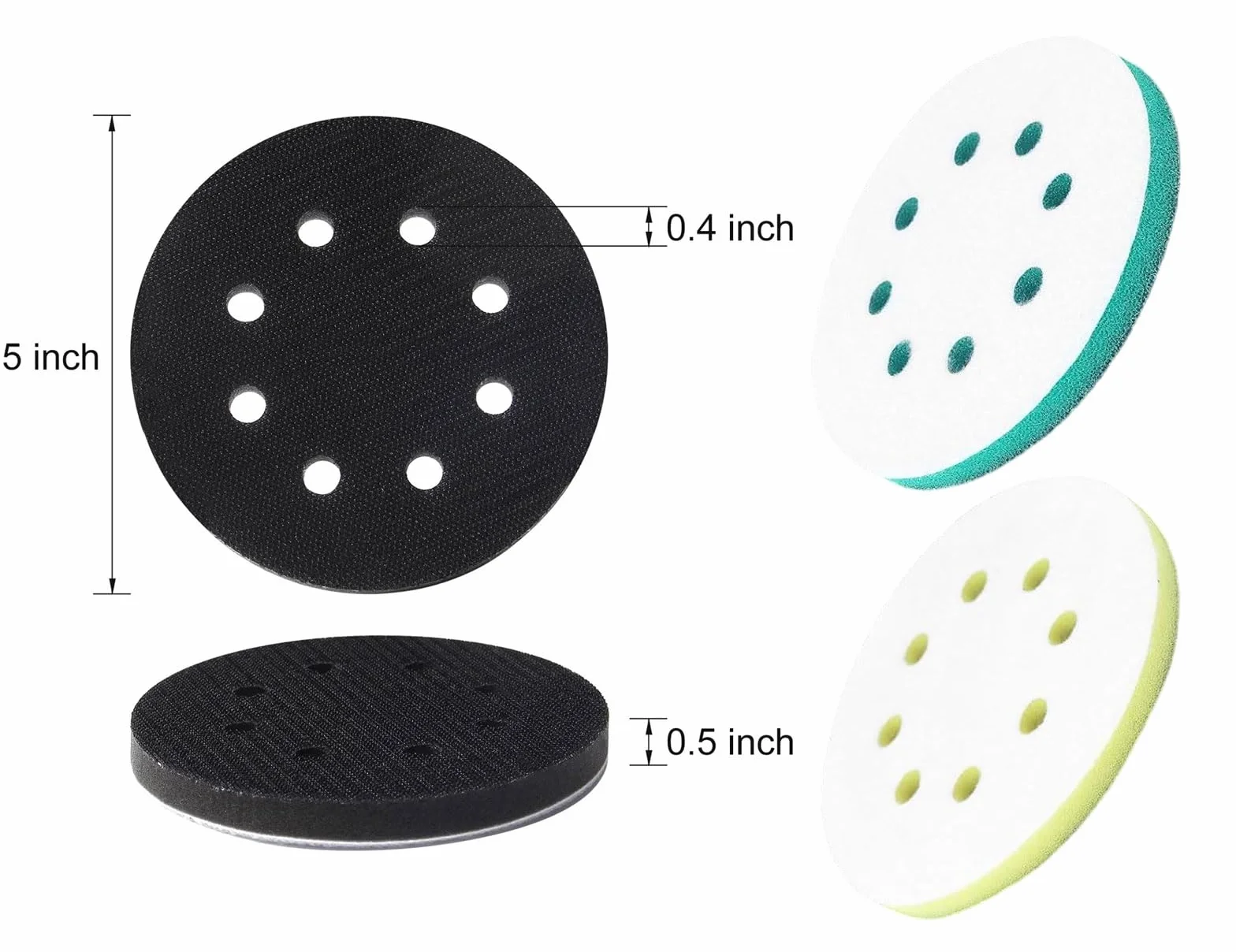 Lot de 4 tampons abrasifs souples - 125 mm - Avec 8 trous