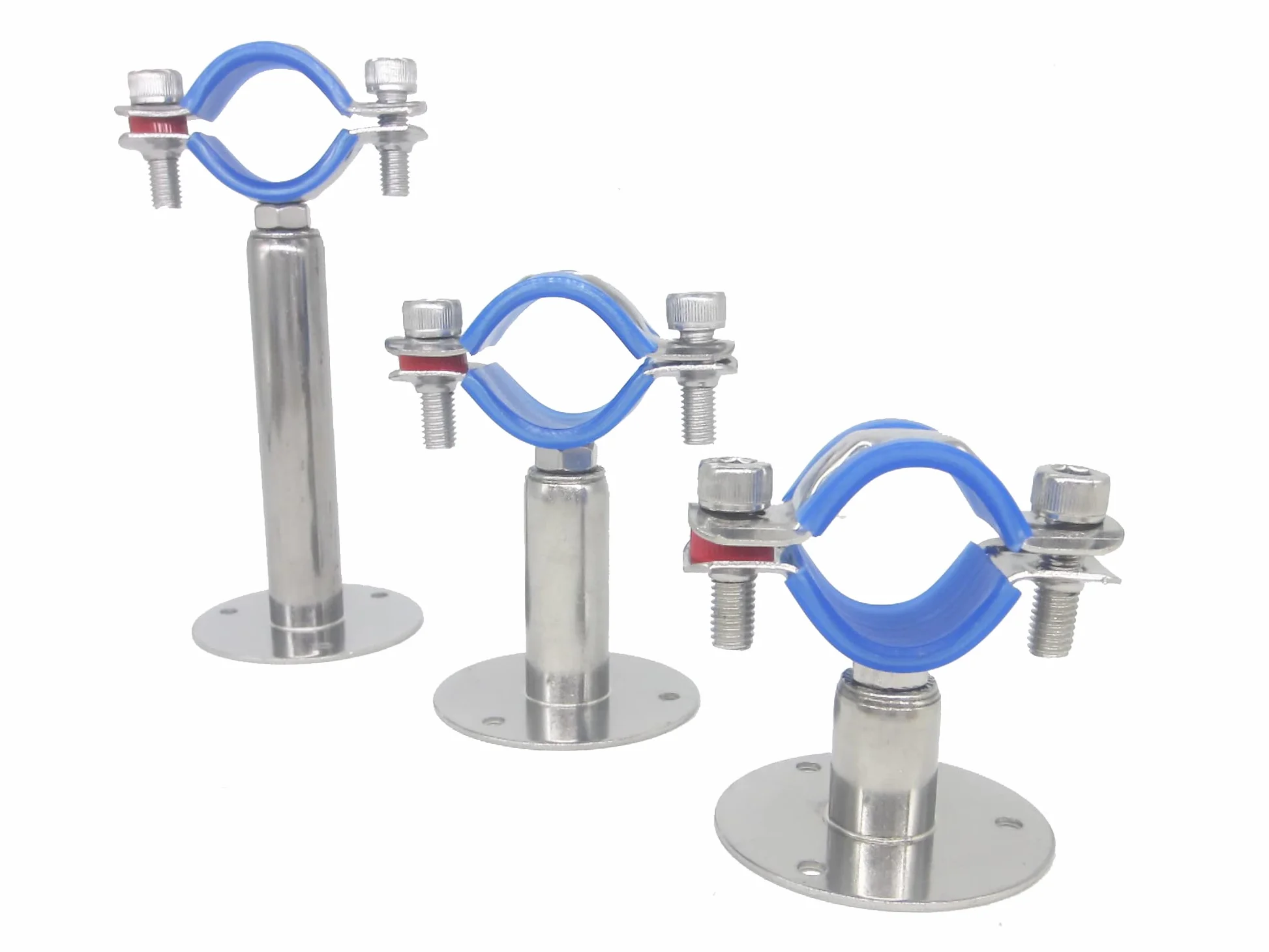 Acier inoxydable - Collier de serrage réglable en hauteur - Montage mural/au plafond pour tubes de 60 mm à 65 mm - Charge lourde - Support de tube inoxydable avec matériel de fixation - Lot de 2