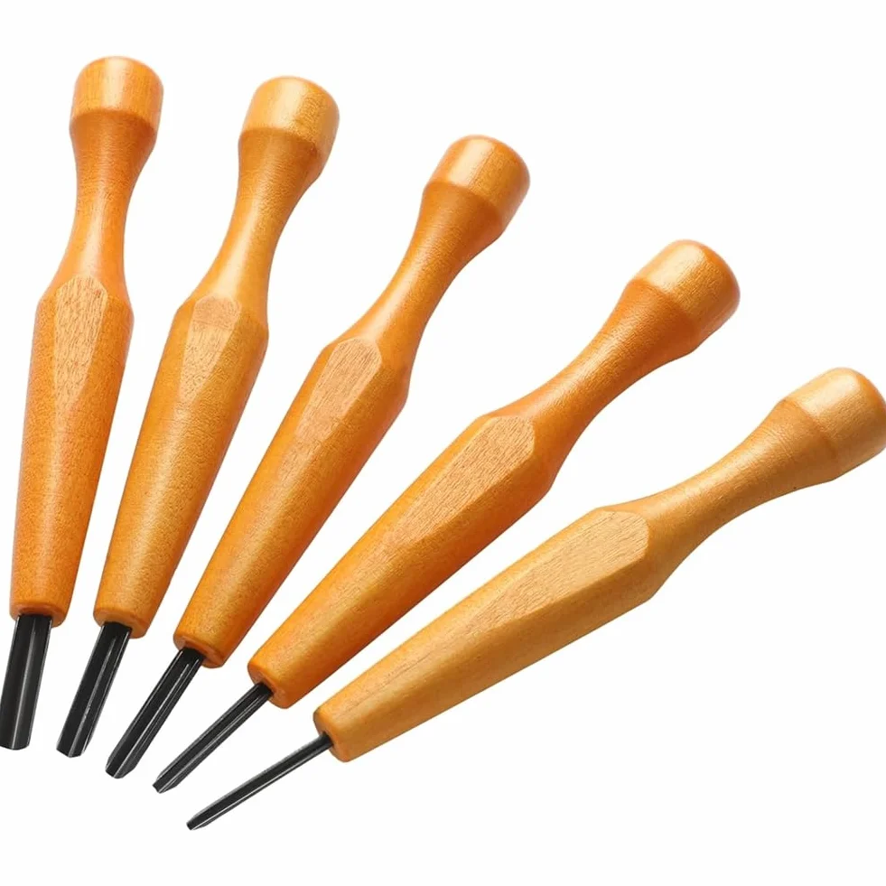 Ensemble D'Outils de Gravure en V pour Linogravure : Couteaux Triangulaires pour Linoléum et Bois, 5 Ciseaux Inclus