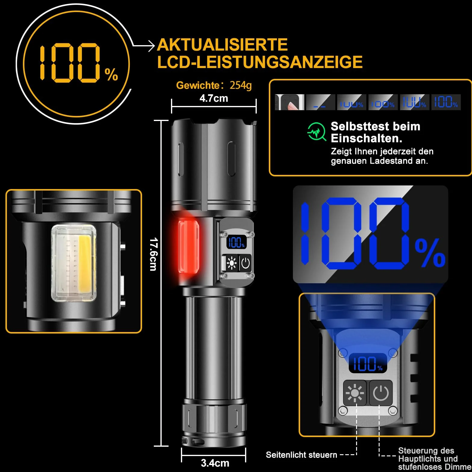 Lampe Torche LED Ultra Puissante, 1000000 Lumens Lampe De Poche LED Ultra Puissante, Lampe Torche Rechargeable USB, 9 Modes, Avec Feu LatéRal COB, Lampe Tactique Pour Camping Urgence Cadeaux