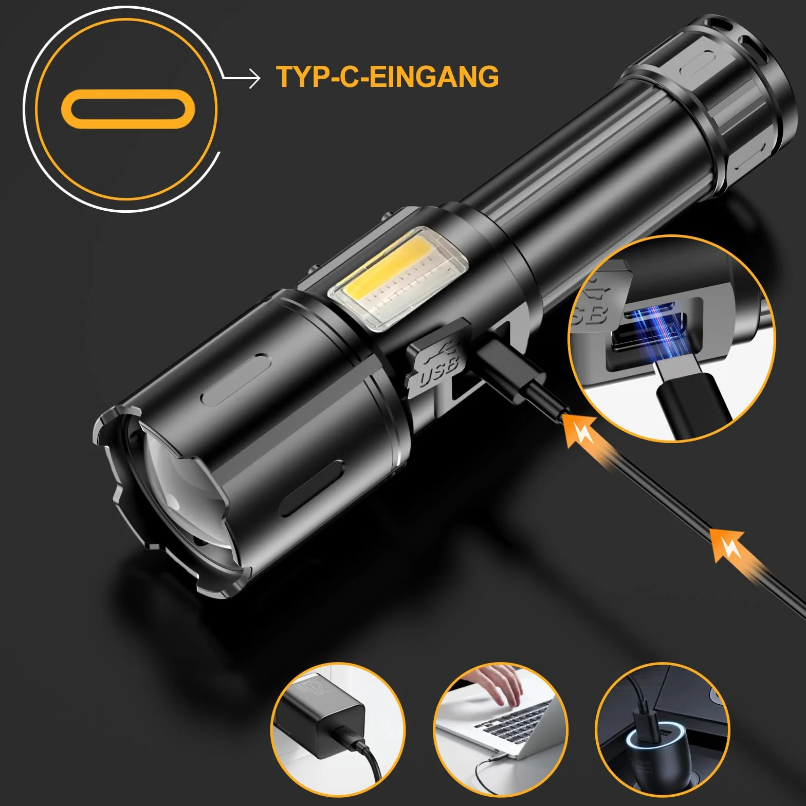Lampe Torche LED Ultra Puissante, 1000000 Lumens Lampe De Poche LED Ultra Puissante, Lampe Torche Rechargeable USB, 9 Modes, Avec Feu LatéRal COB, Lampe Tactique Pour Camping Urgence Cadeaux