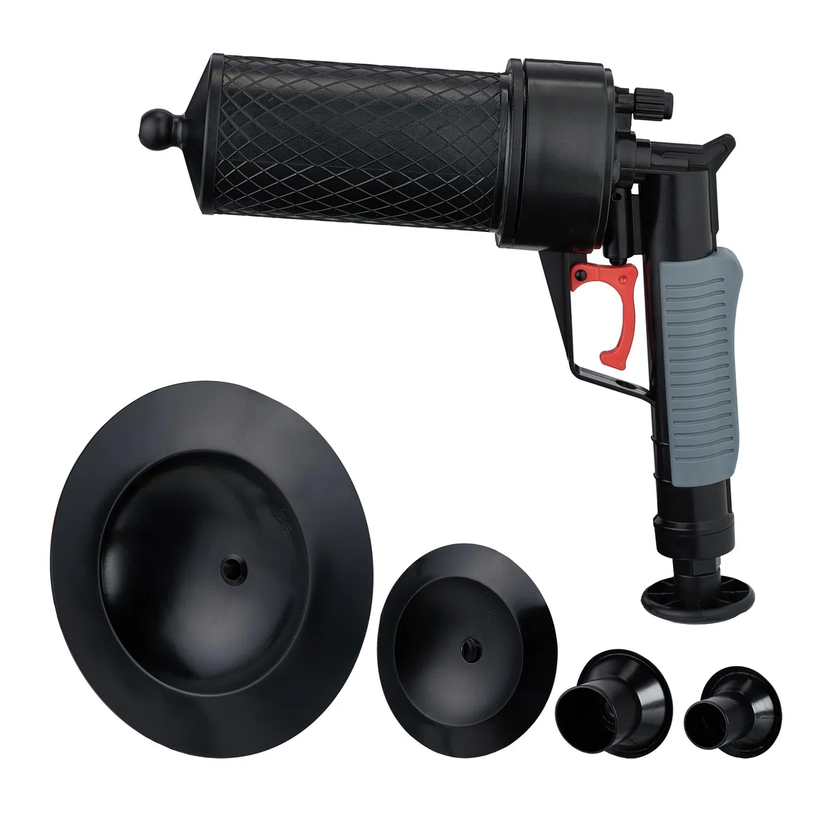Relaxdays Pistolet déboucheur à air comprimé, 4 Embouts, pour Douche, Toilette, évier, etc., débouche canalisation, Noir