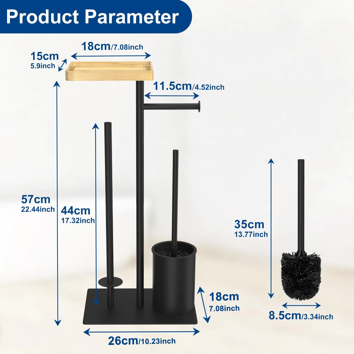 Porte Papier Toilette avec Brosse WC, Porte Rouleau Papier Toilette Debout en Acier Inoxydable avec Boîte à Lingettes Humides, Brosse WC et Dérouleur Papier Aucun Perçage Requis (Noir Mat)