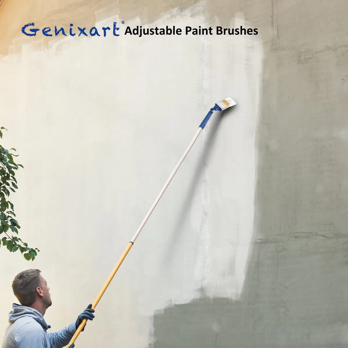 Genixart Lot de 3 pinceaux extensibles pour murs et plafonds - Pinceaux à manche long pour bois - Pinceaux de maçonnerie multi-angles réglables pour peinture et chaux
