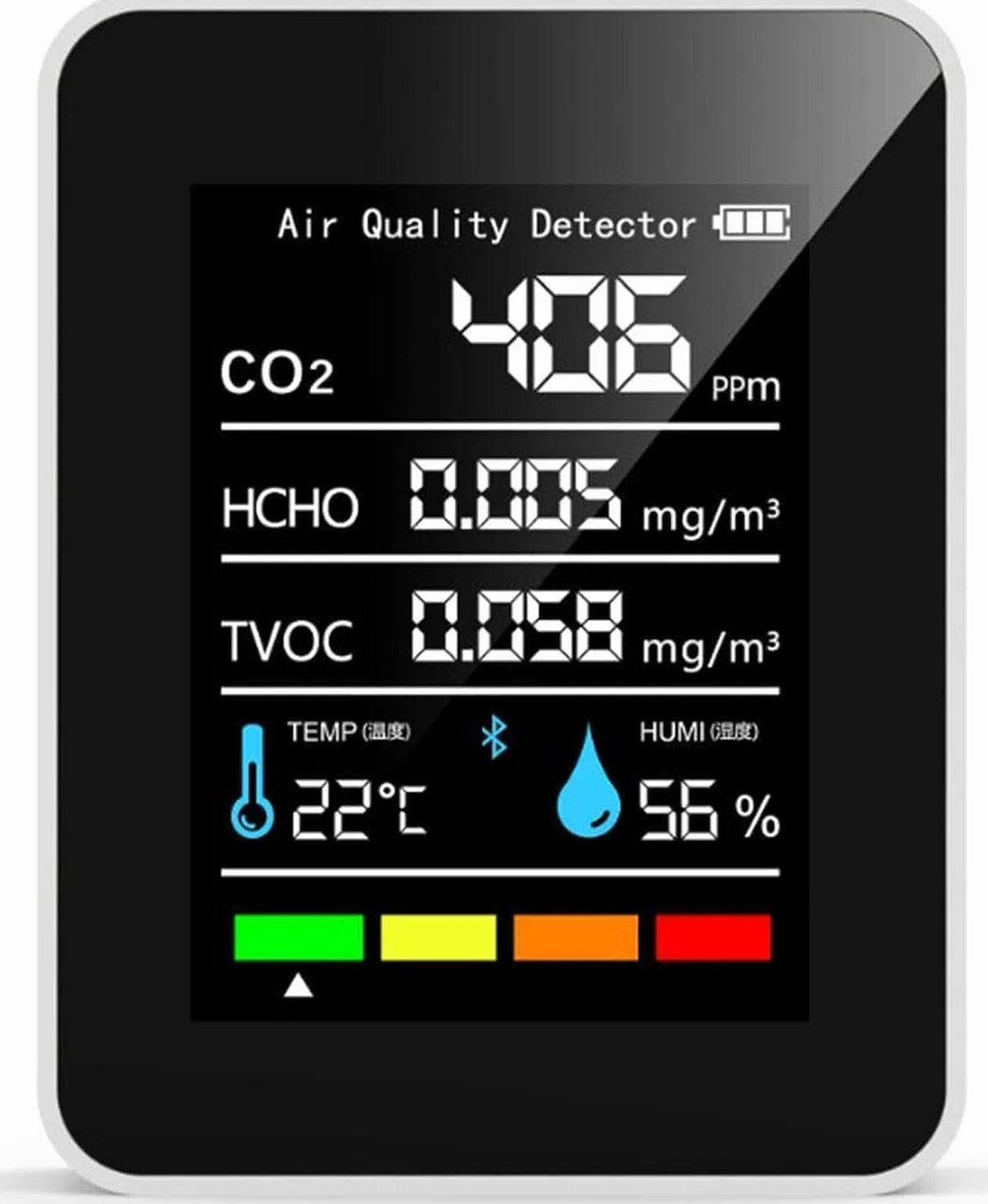 Détecteur de CO2 ABS Moniteur de qualité de L'air Intérieur à Piles 5 en 1 Dioxyde de Carbone HCHO TVOC Temp Humi Mètre