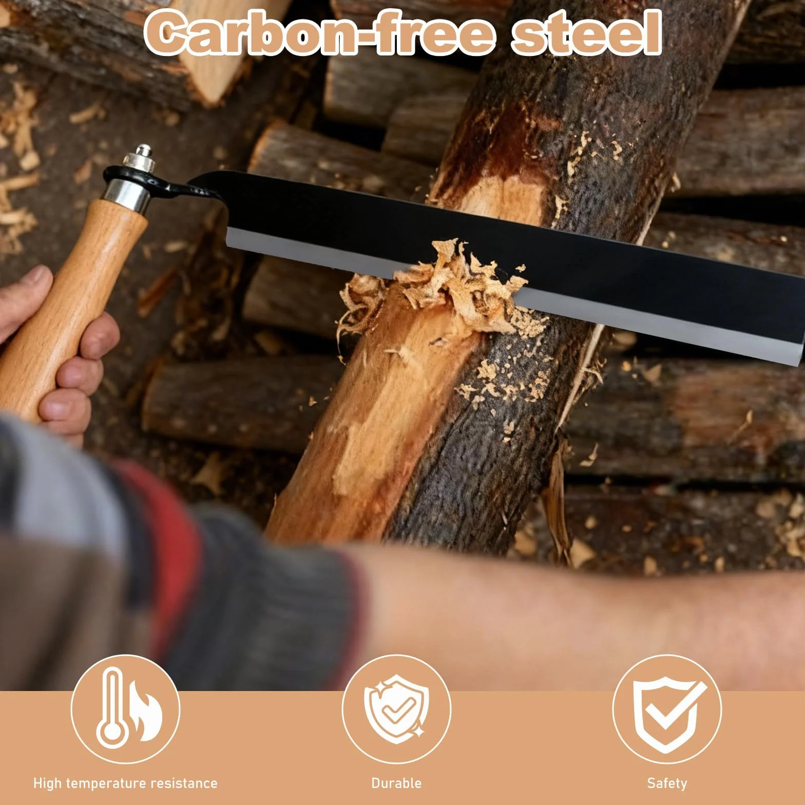 GBKDQQ Couteau de traction pour bois : couteau de traction multifonction de 20,32 cm avec poignées en bois, couteau à tirer, lame à éplucher pour le traitement du tronc d'arbre, couteau à éplucher