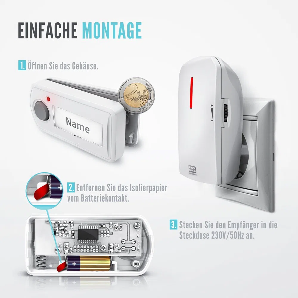 Elektrobock BZ11-12 Lot de 3 carillons de Porte sans Fil avec 2 émetteurs