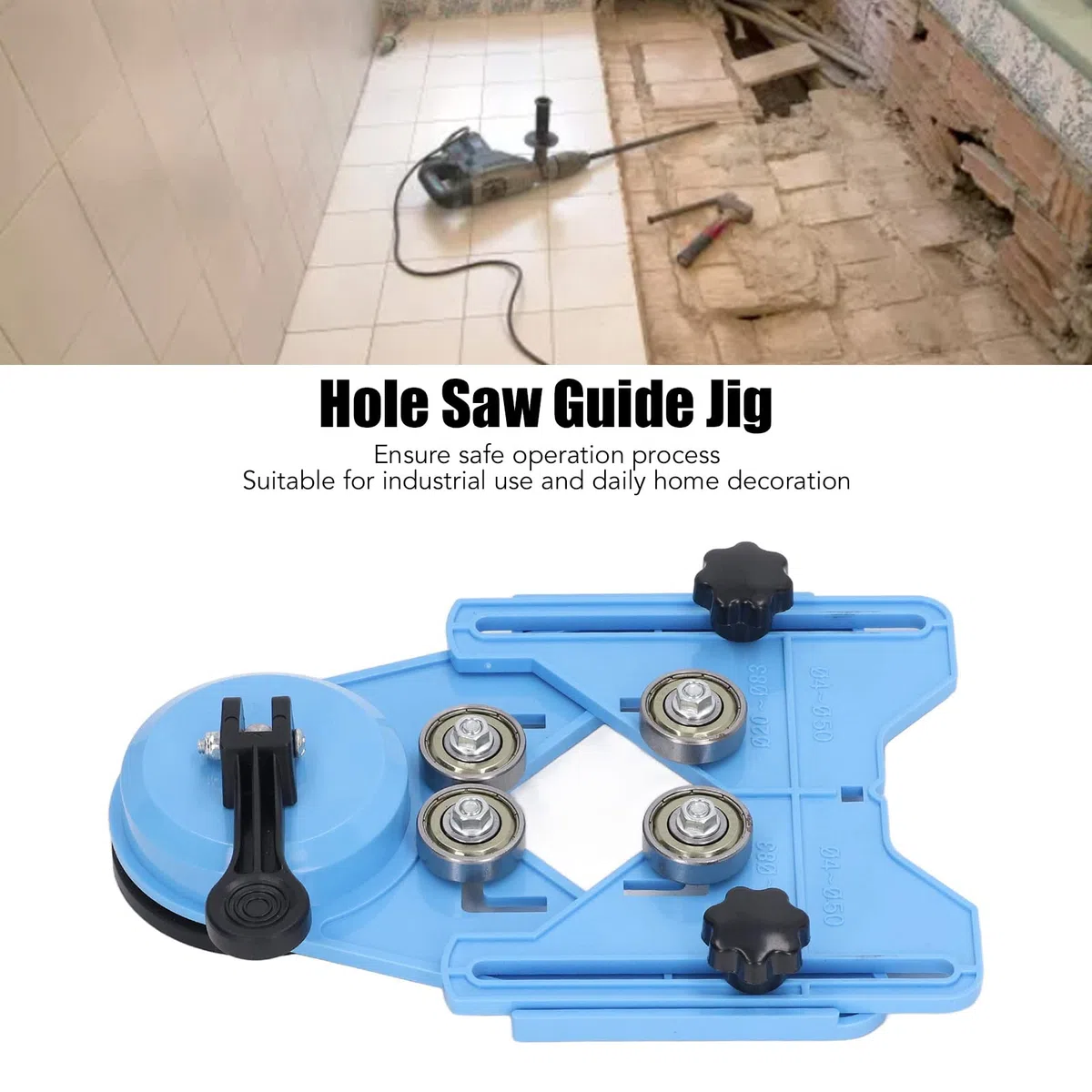 Gabarit de Guidage de Scie Cloche, Positionneur de Guide de Perçage de Trou de Carrelage électrique Fixe Bleu Boîtier en ABS avec Roulement en Acier Stable avec Ventouses pour la Décoration