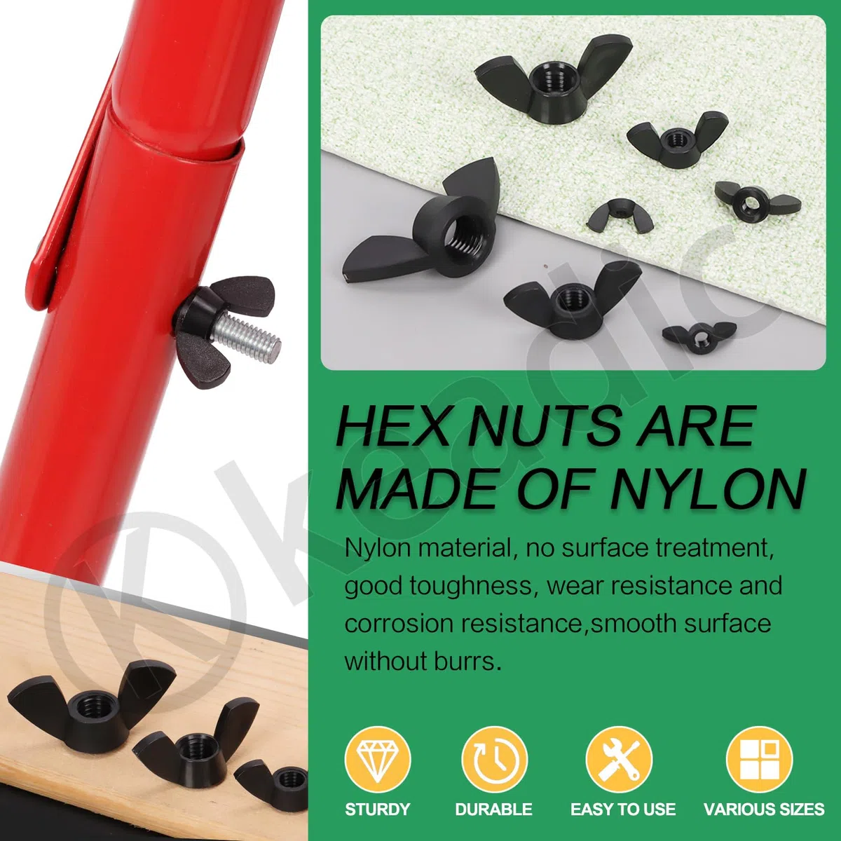 Keadic Lot de 110 écrous à ailettes métriques en nylon M3 M4 M5 M6 M8 M10 M12 Hand Twist Serrage Oreille Papillon Écrous à ailettes pour Home Building Industry (noir)