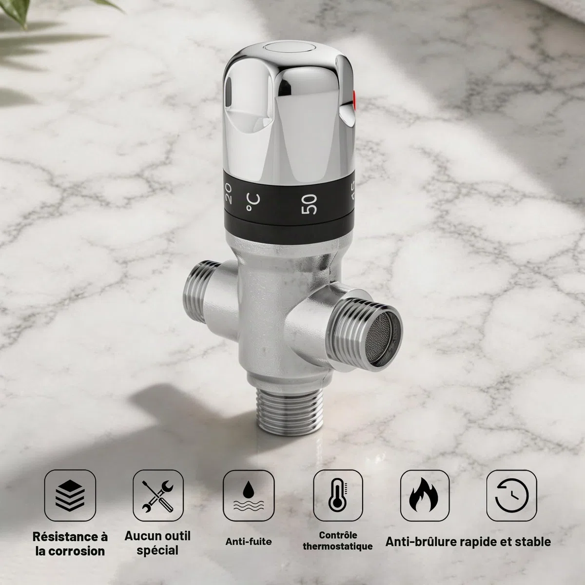 MORADO Mitigeur thermostatique pour système de douche, vanne de contrôle de température de l'eau avec connexions BSP 15 mm, laiton massif, chrome