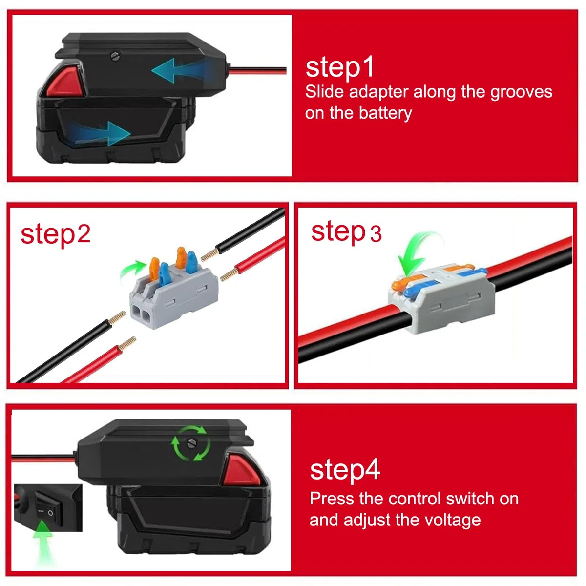 Convertisseur abaisseur 18 V à 12 V pour Batterie Einhell 18 V, Tension CC Adaptateur d'alimentation pour Batterie Sortie 5 V-13 V Max. 10 A Prise Allume-Cigare