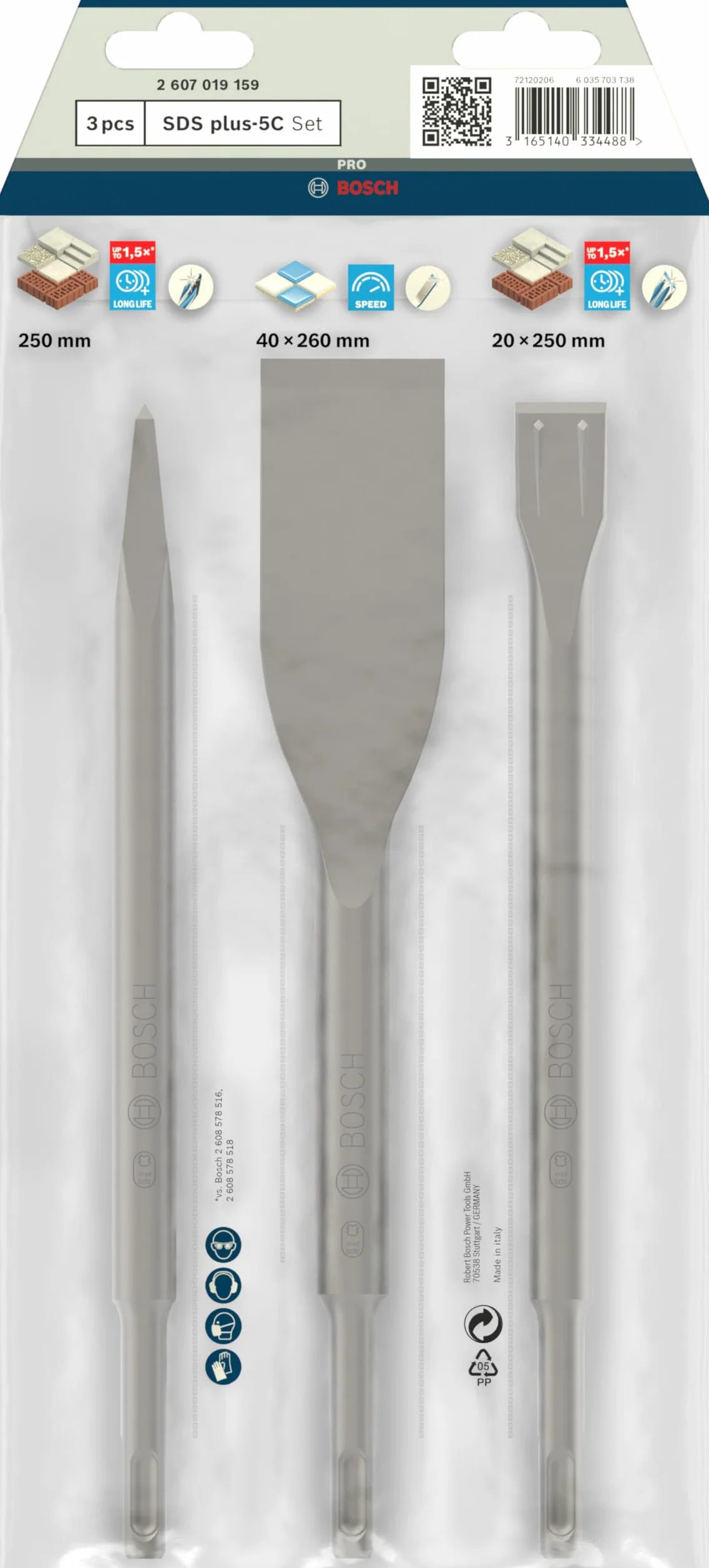 Set de 3 burins SDS Plus (BURIN+PIC+LARGE) BOSCH 2607019159
