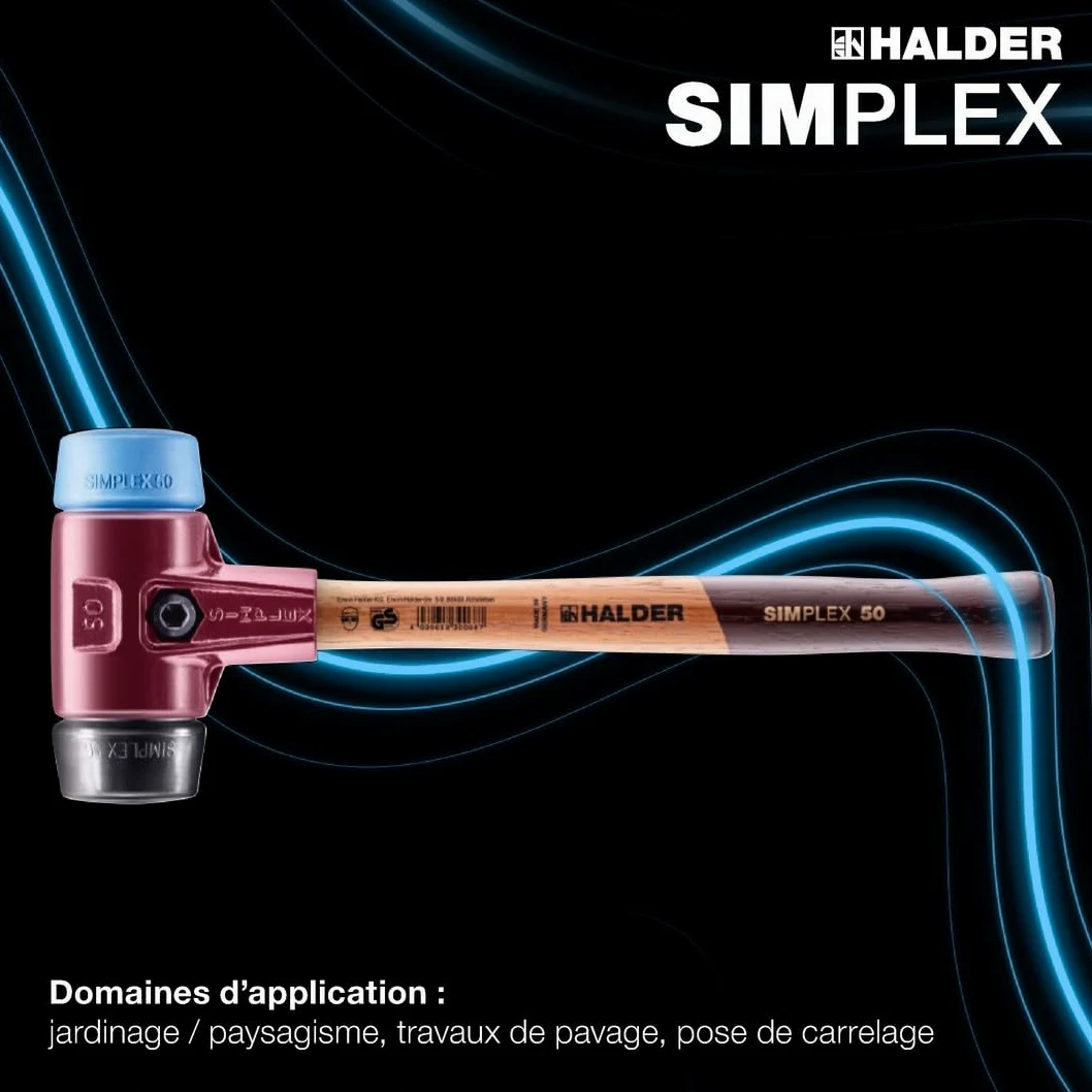 Maillet SIMPLEX, TPE souple/caoutchouc chargé; avec boîtier en fonte malléable et manche en bois | D=40 mm | 3012.040