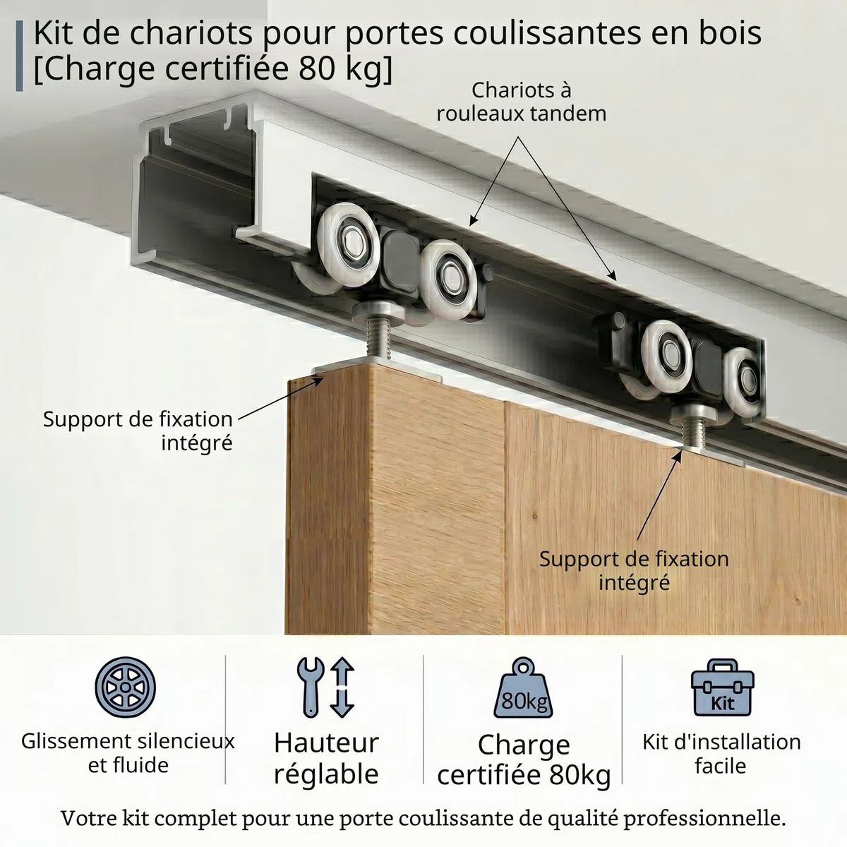 FIP, Kit de Chariots pour Portes Coulissantes, Capacité 80 kg
