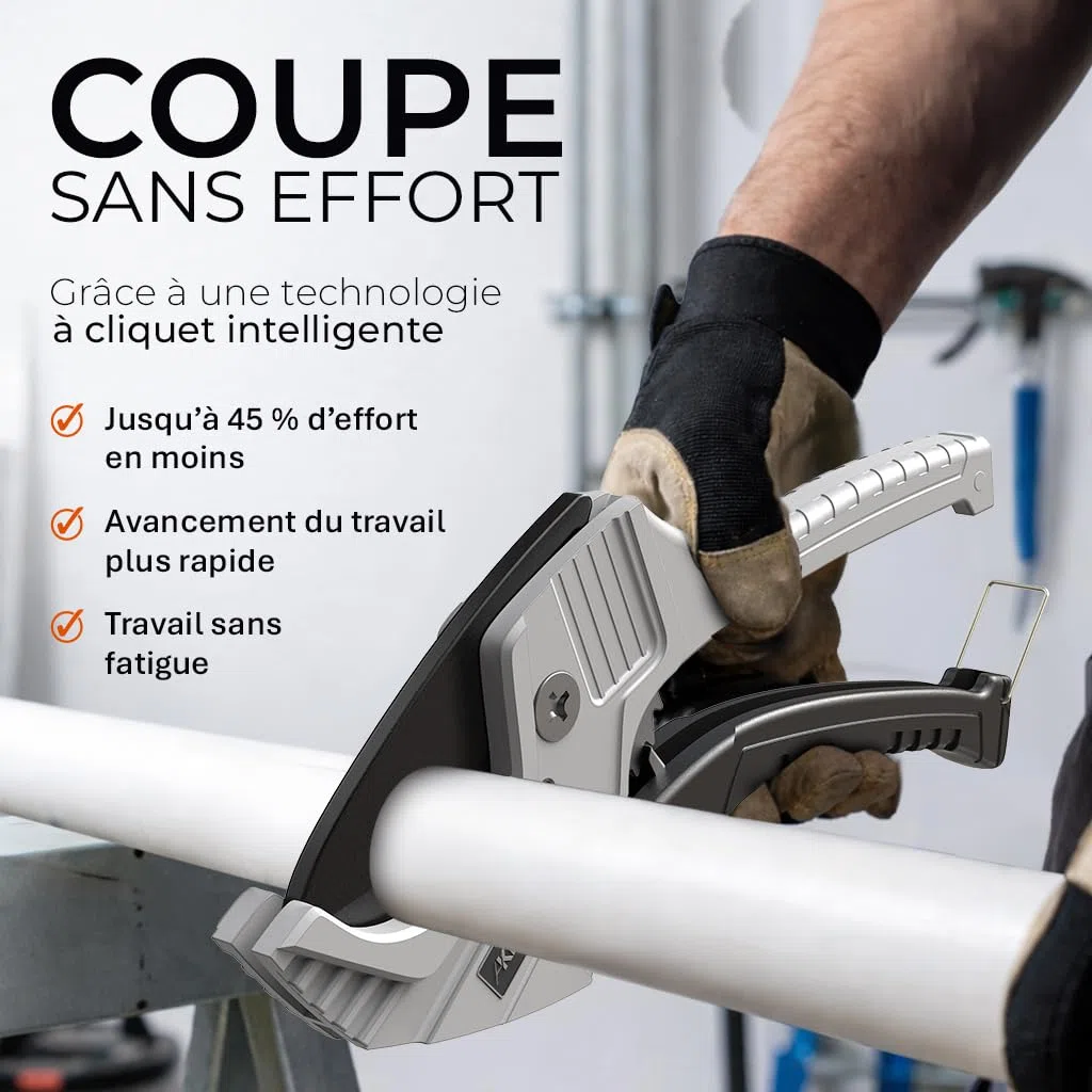 KLRStec Coupe-tubes professionnel en PVC ProSlice 6400 (64 mm / 2-1/2") Coupe-tube Professionnel à Cliquet – Inclut Lame de Rechange et Étui Nylon avec Clip Ceinture