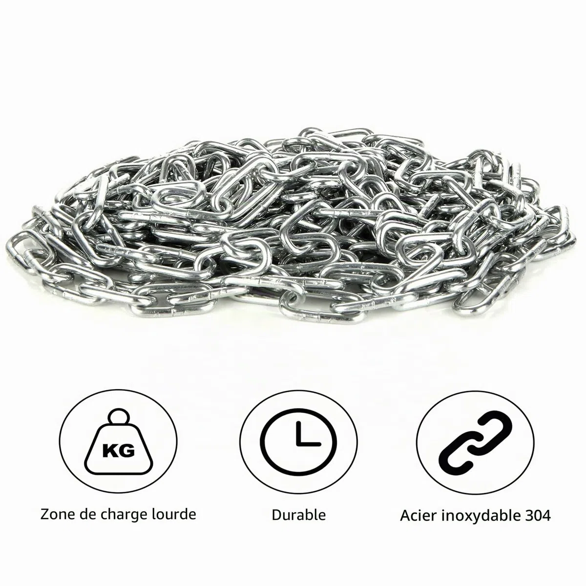 MIVIDE 2 Pièces 3 MM Chaîne en Acier Inoxydable 5 M, Chaîne Acier Inoxydable 304 Solide et Robuste pour Suspendre la Clôture, Promener le Chien, se balancer(10m)