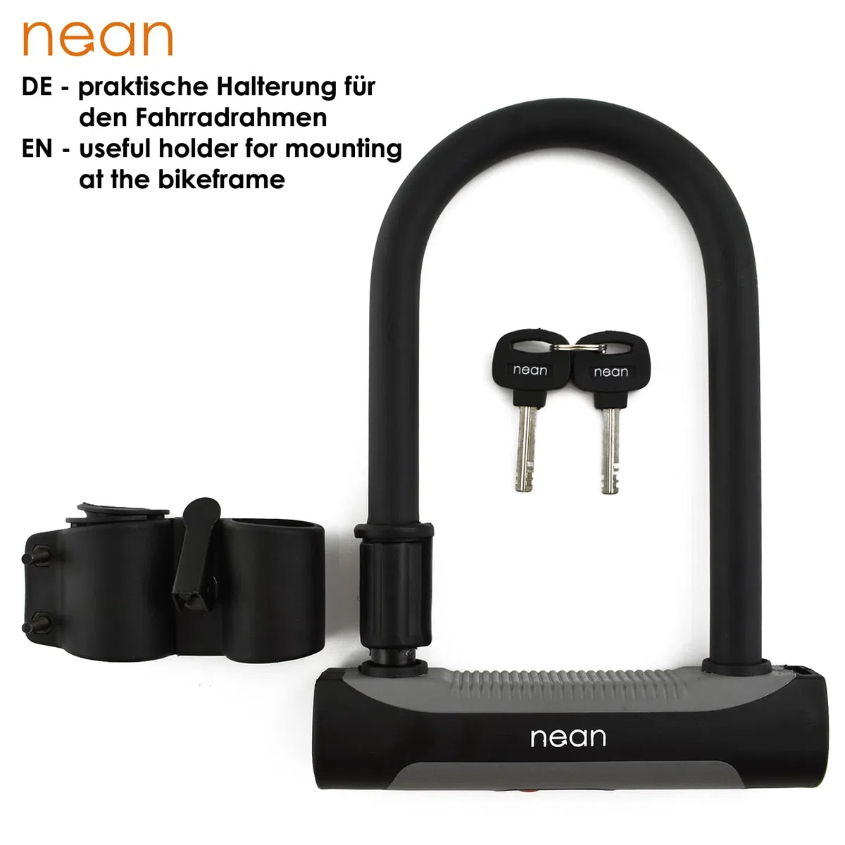 Cadenas Nean à anse pour vélo et moto, en acier massif - Avec un support et 2 clés - 180 x 245 mm