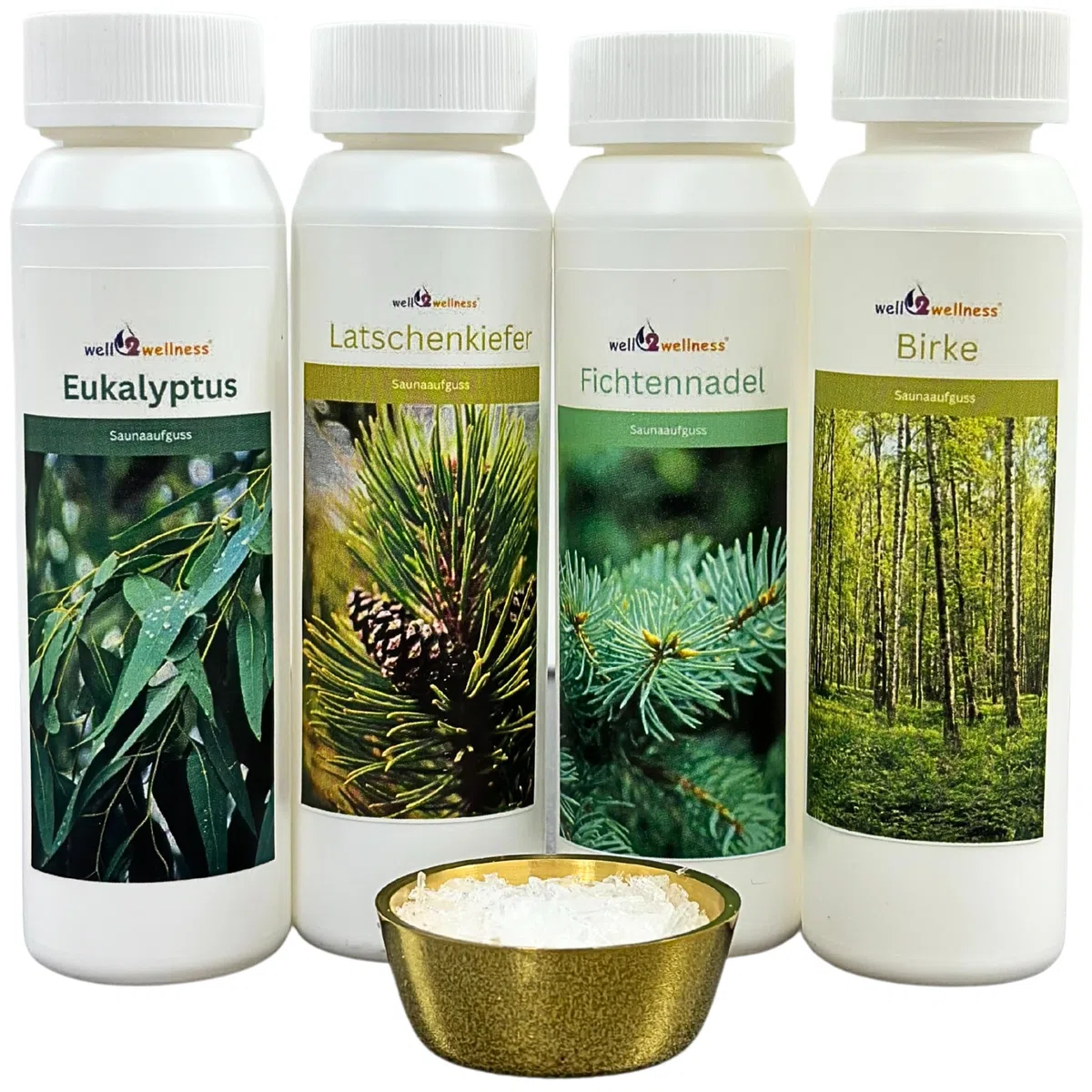 well2wellness Huiles essentielles "Classique 3" Sauna Infusion set de 4 x 125 ml eucalyptus, épicéa, pin et bouleau