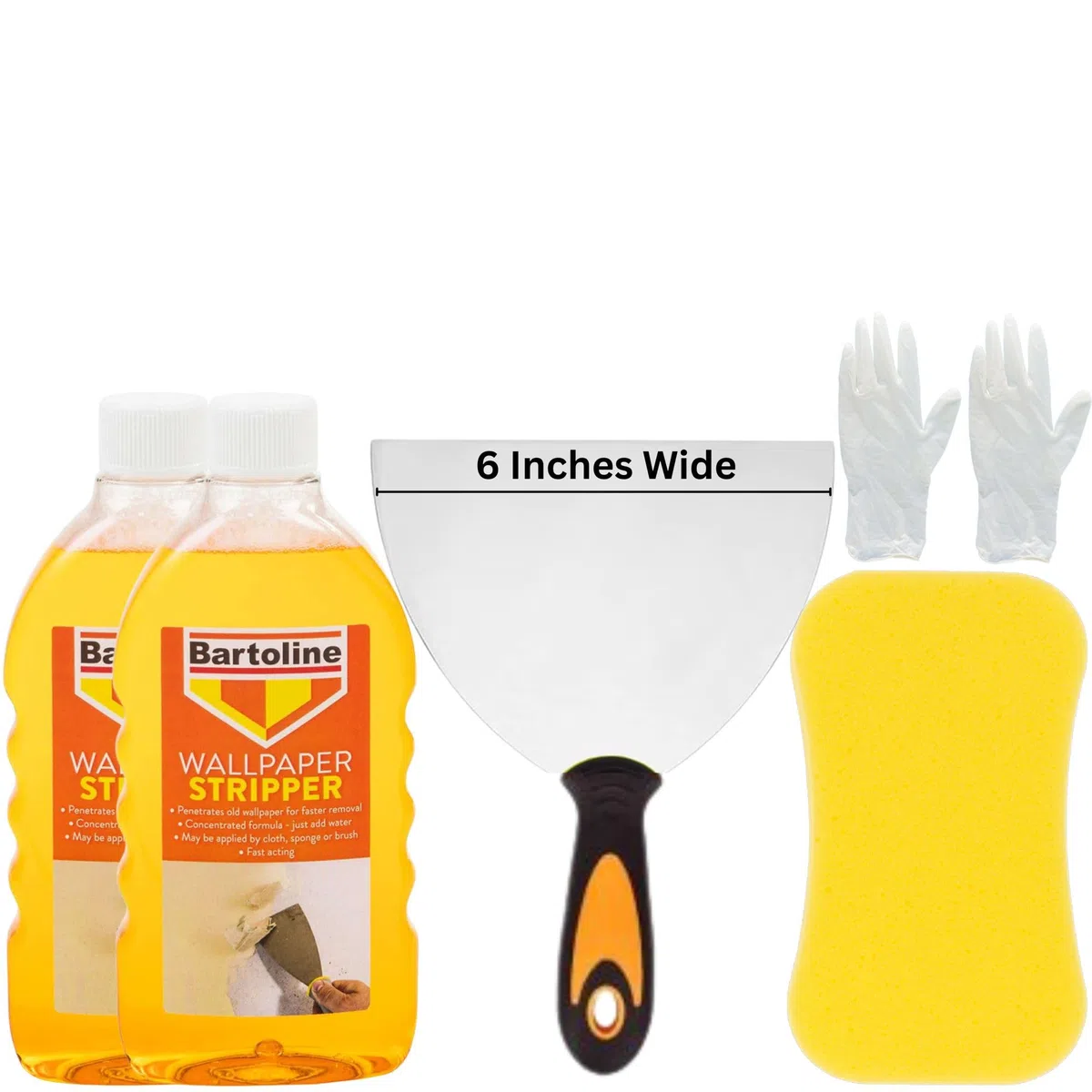 Kit de retrait de papier peint – Le lot comprend 2 décapants pour papier peint, une grande éponge et une paire de gants – Convient pour tous les types de retrait de papier peint