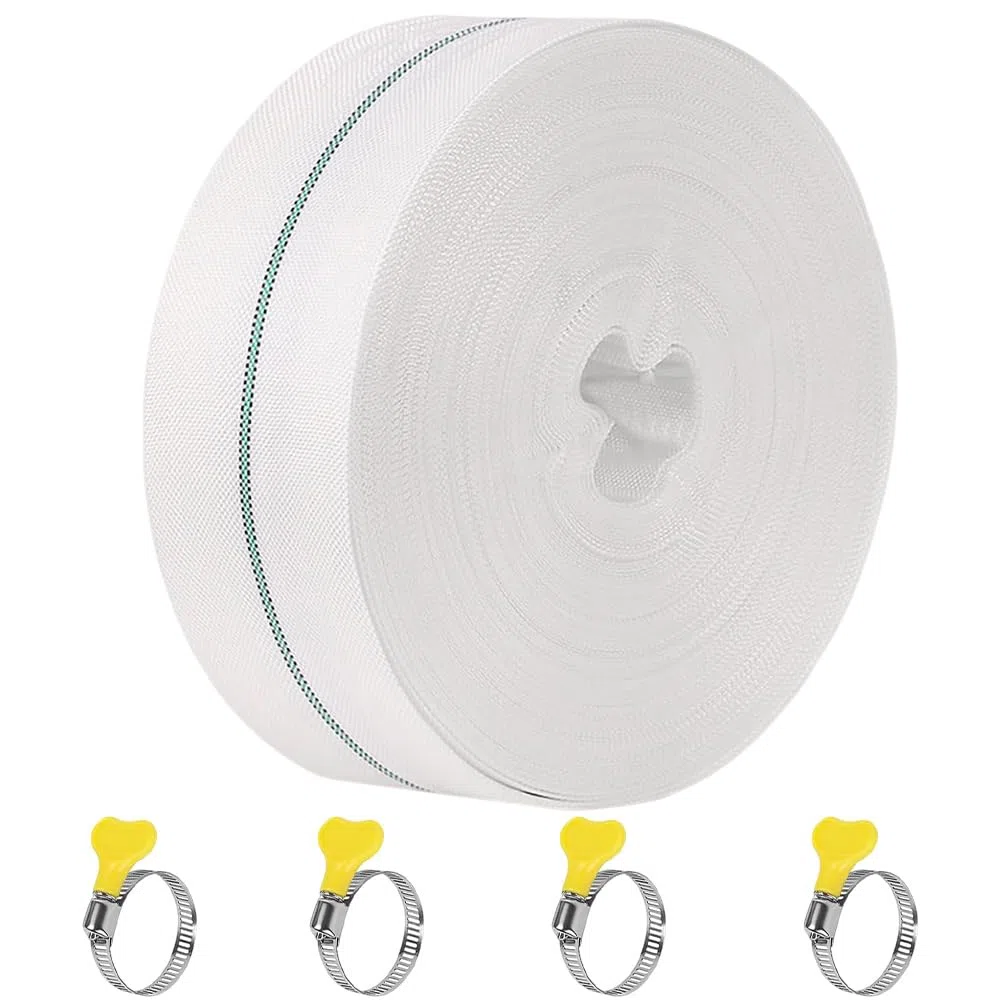 20 M Tuyau Refoulement Plat 25 MM Tuyau Plat Flexible En Tissu Tuyau D'Incendie Avec 4 Colliers De Serrage Tuyaux De Vidange Pour Pompe Submersible Et Pompe À Eau Sale