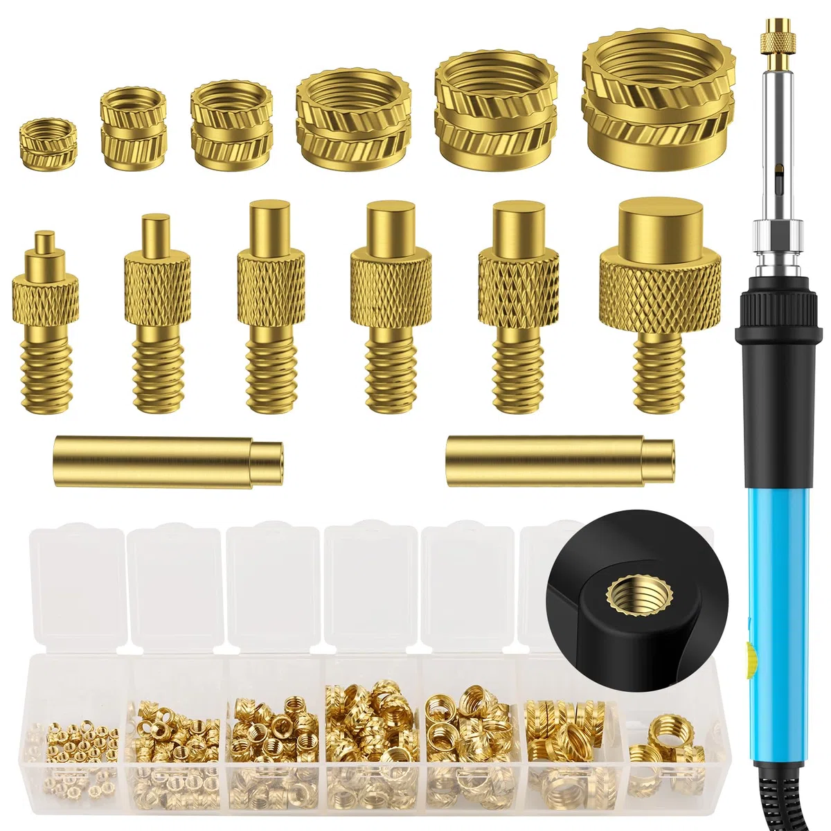 Insert Fileté, Preciva Jeux d'embouts à Souder Pour Inserts Taraudés, 130 Pièces Inserts Taraudés M2/M3/M4/M5/M6/M8, Fer à Souder pour Insert,Pour Composants d'Impression 3D et Pièces en Plastique